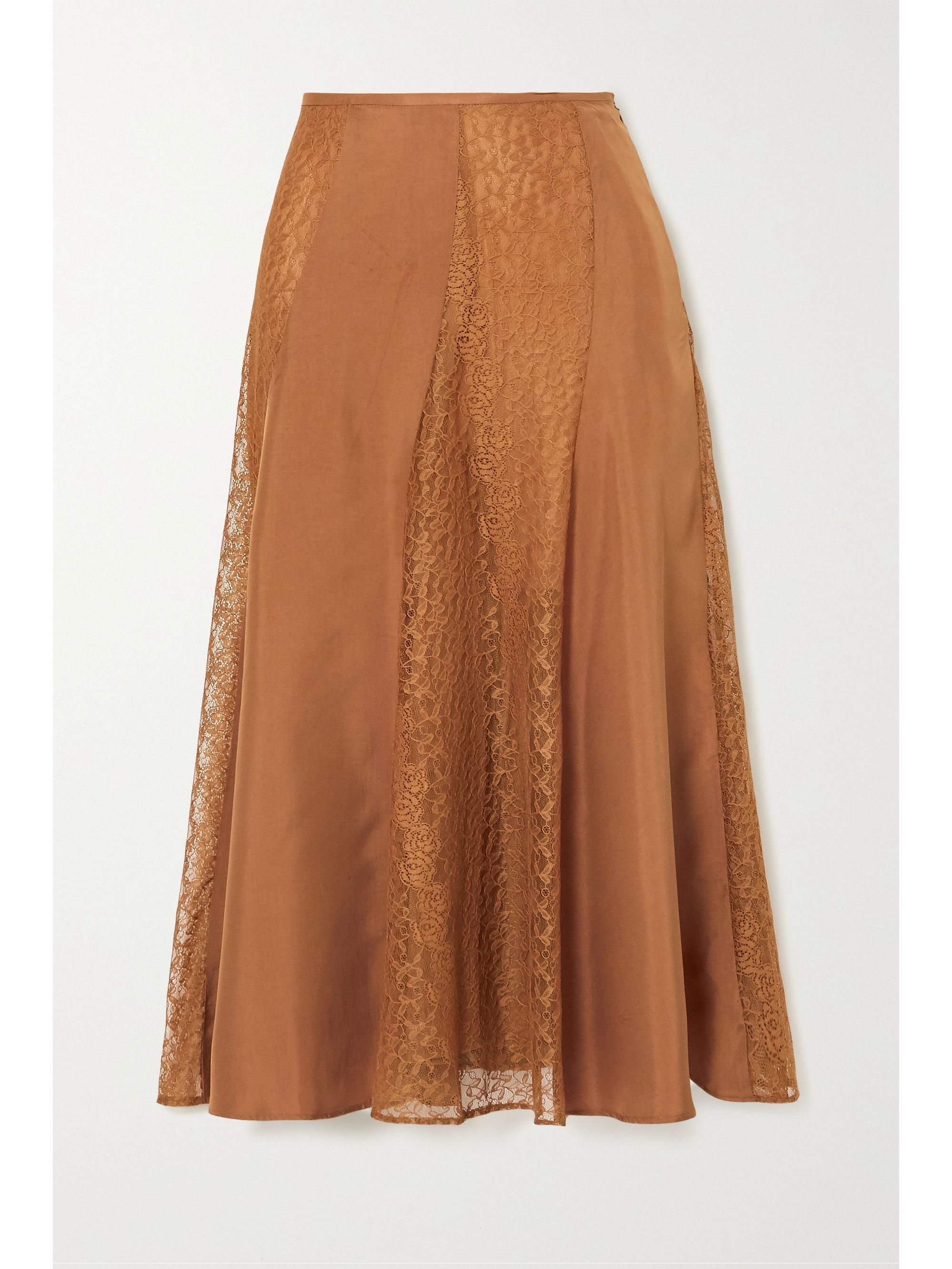 Copper Stelma satin and lace midi skirt 
