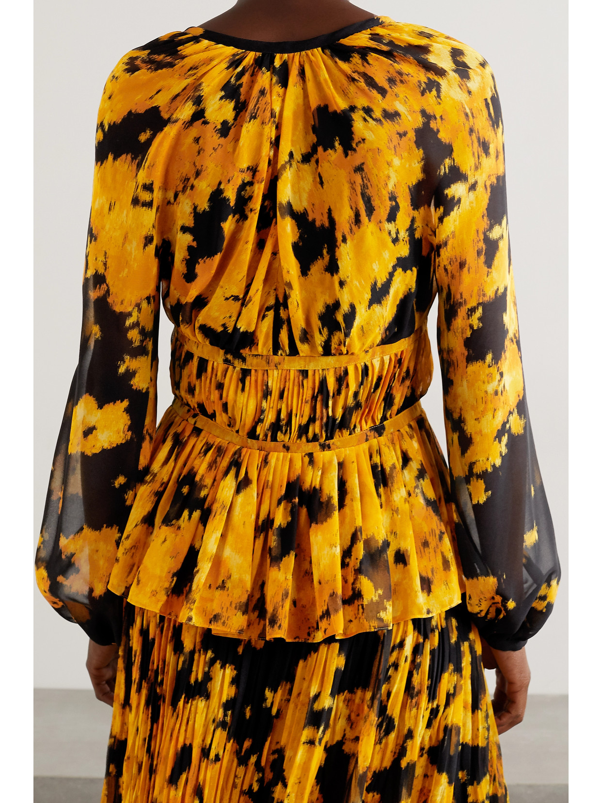 Therese Printed Plissé-Georgette Blouse