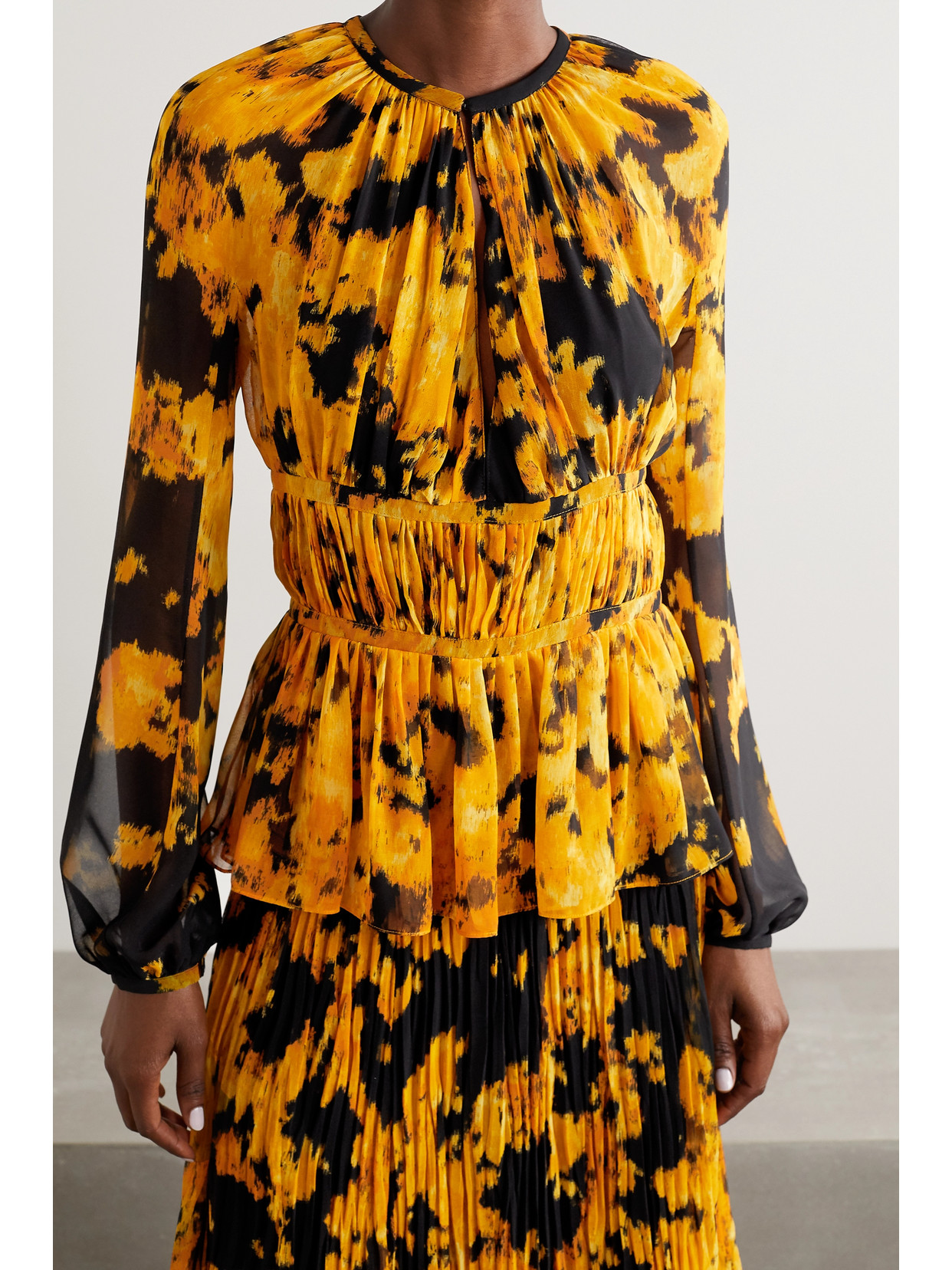 Therese Printed Plissé-Georgette Blouse