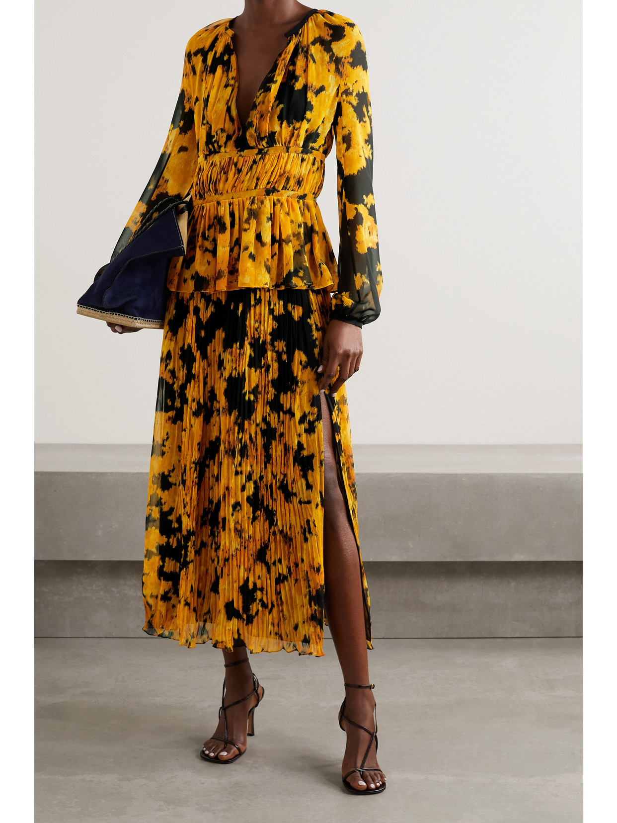 Therese Printed Plissé-Georgette Blouse