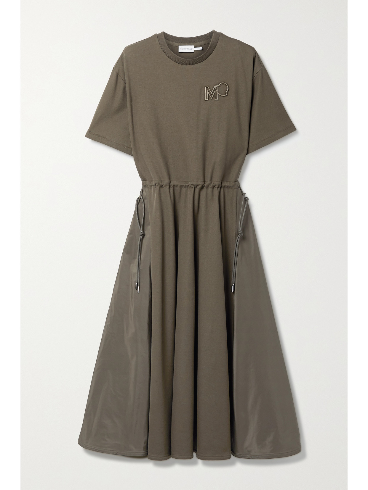 MONCLER ABITO EMBROIDERED COTTON-PIQUÉ AND SHELL MIDI DRESS