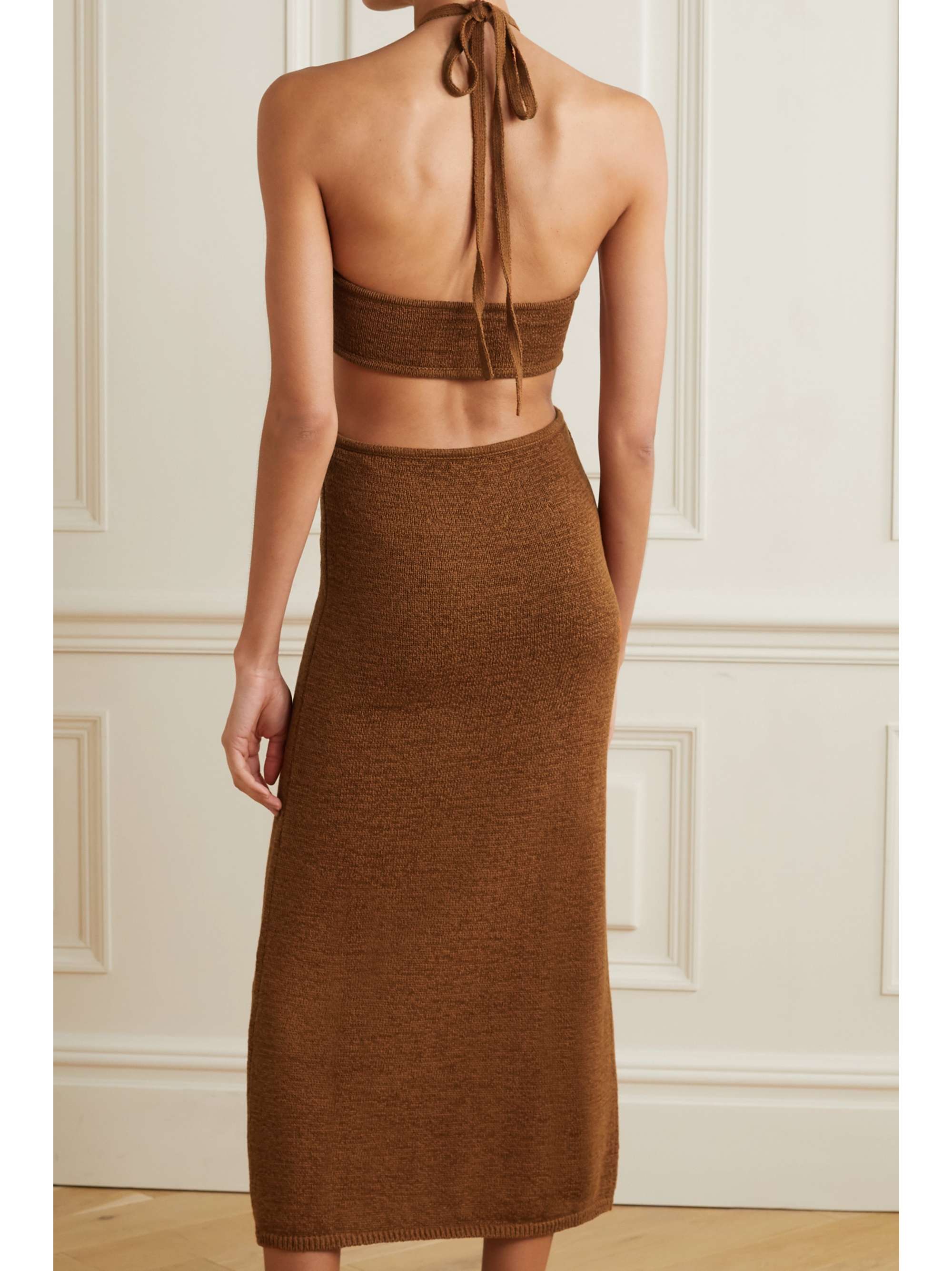 CULT GAIA Cameron cutout ribbed-knit halterneck midi dress