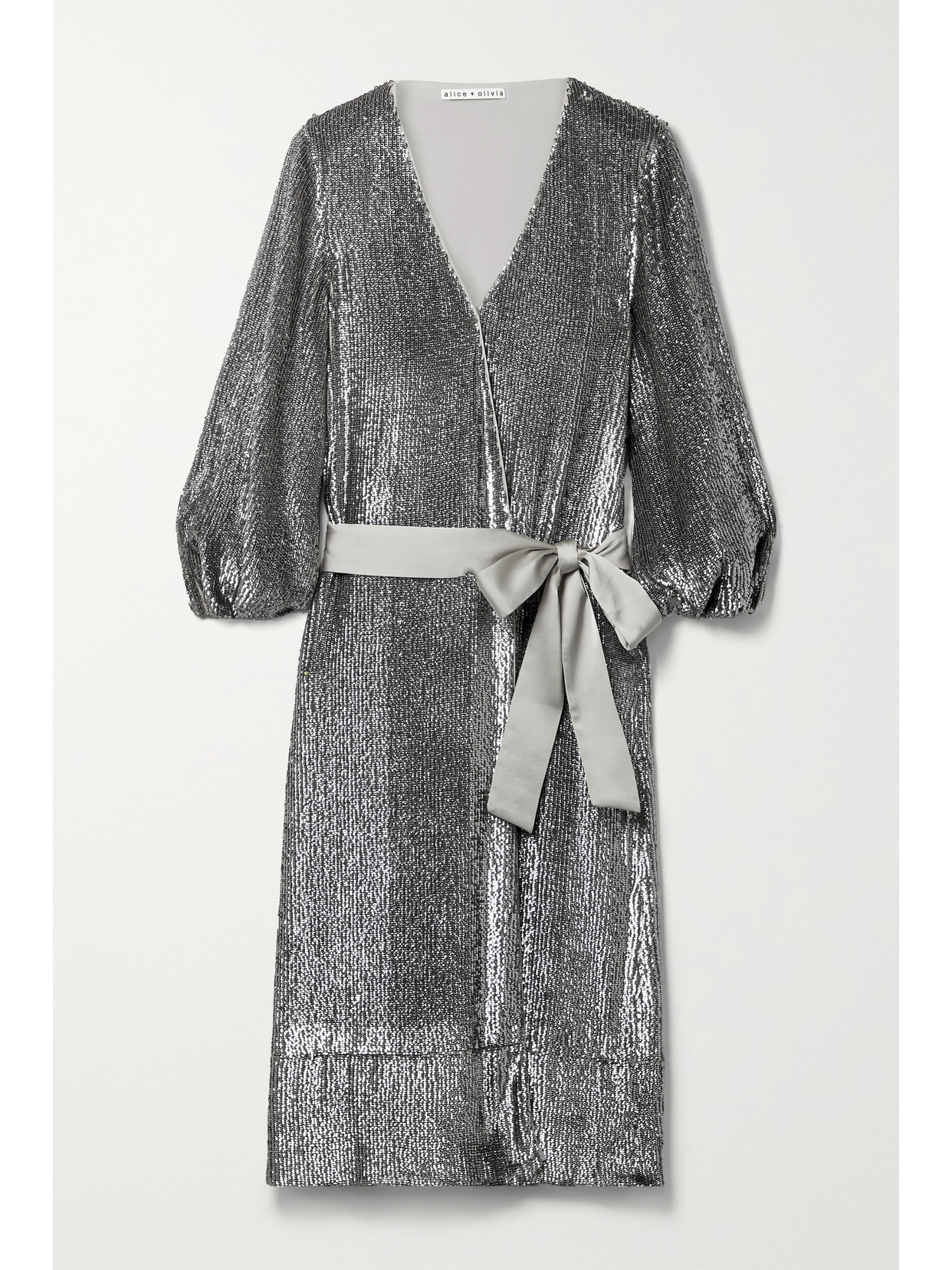 alice and olivia silver wrap dress Alice and Olivia silver and black dress