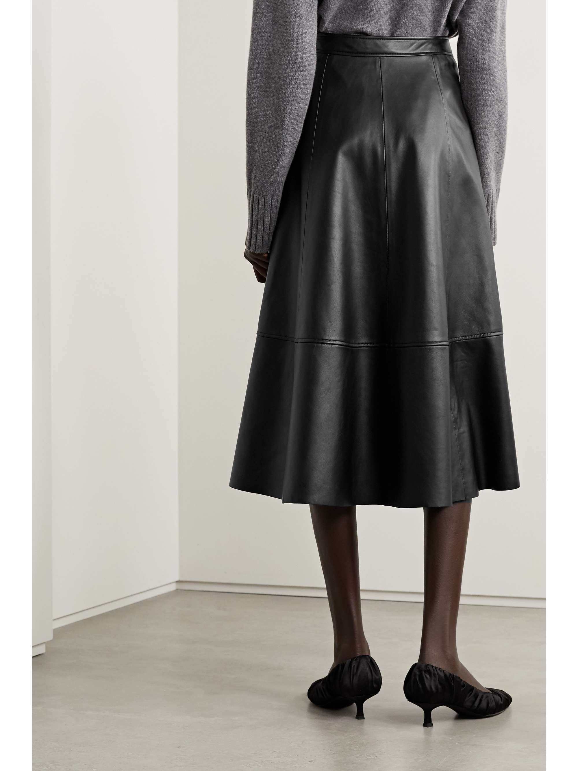 CO Paneled leather midi skirt