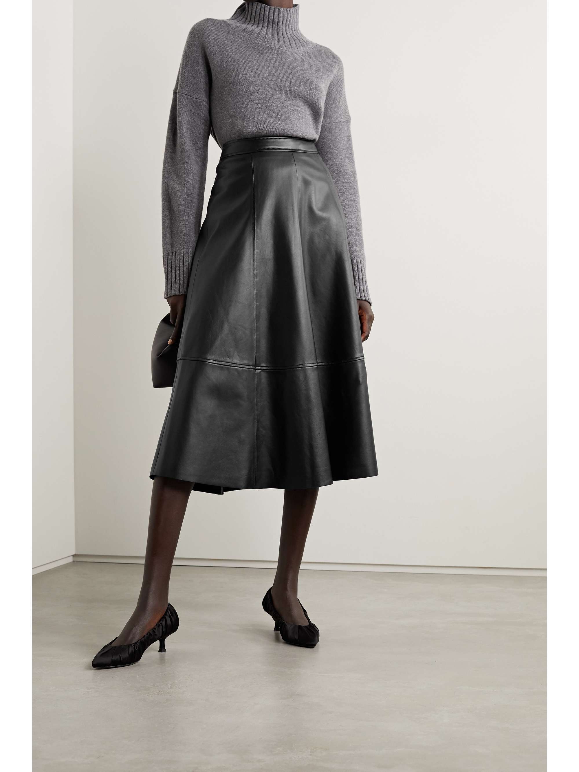 CO Paneled leather midi skirt