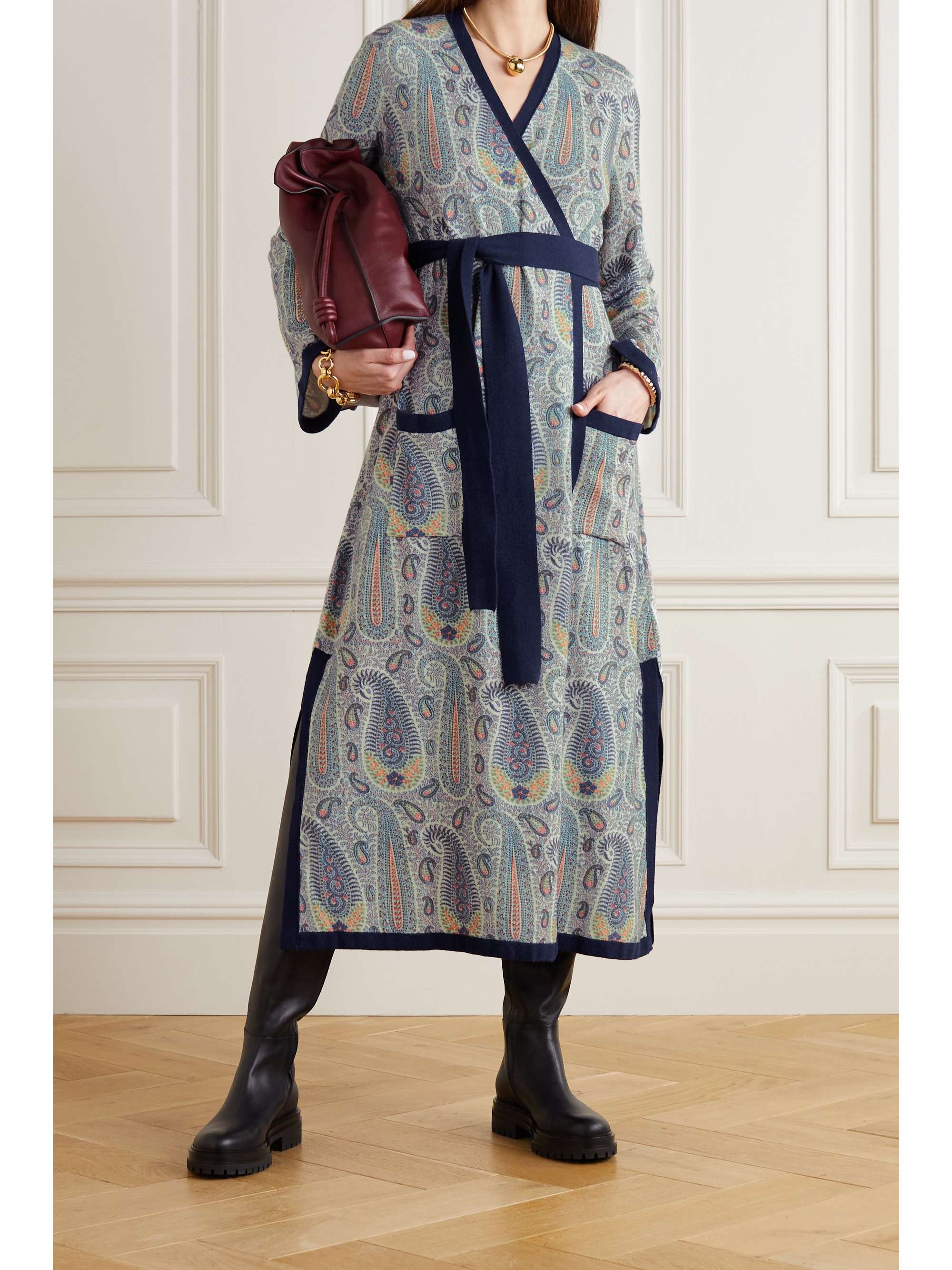 ETRO Paisley-print knitted wrap midi dress