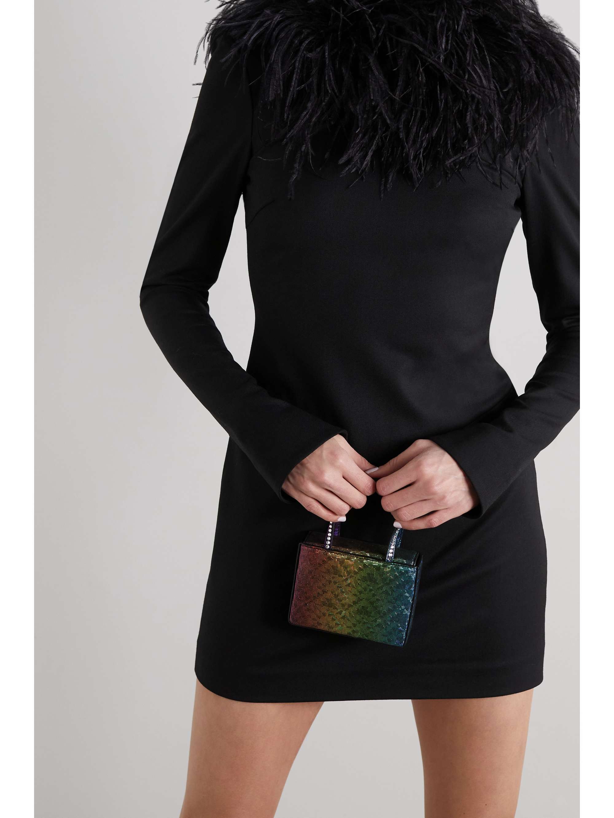 THE ATTICO Feather-trimmed wool-blend twill mini dress