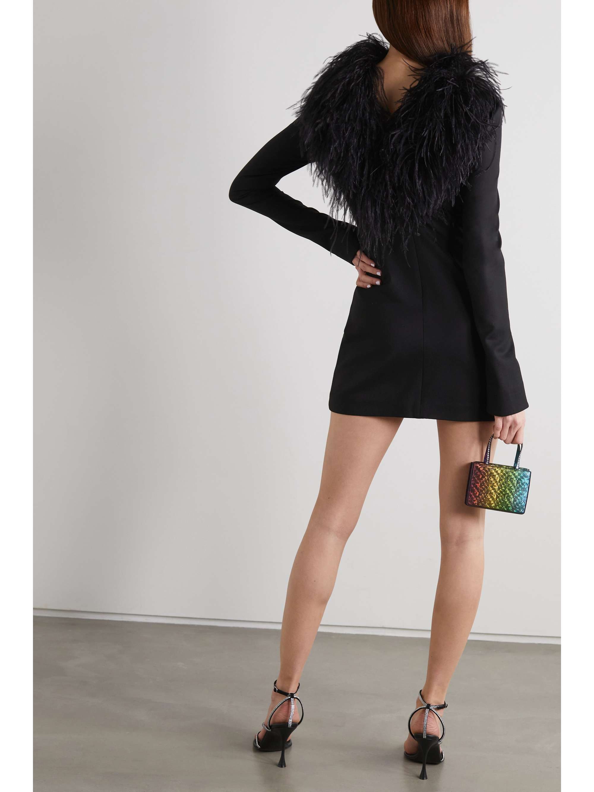 THE ATTICO Feather-trimmed wool-blend twill mini dress
