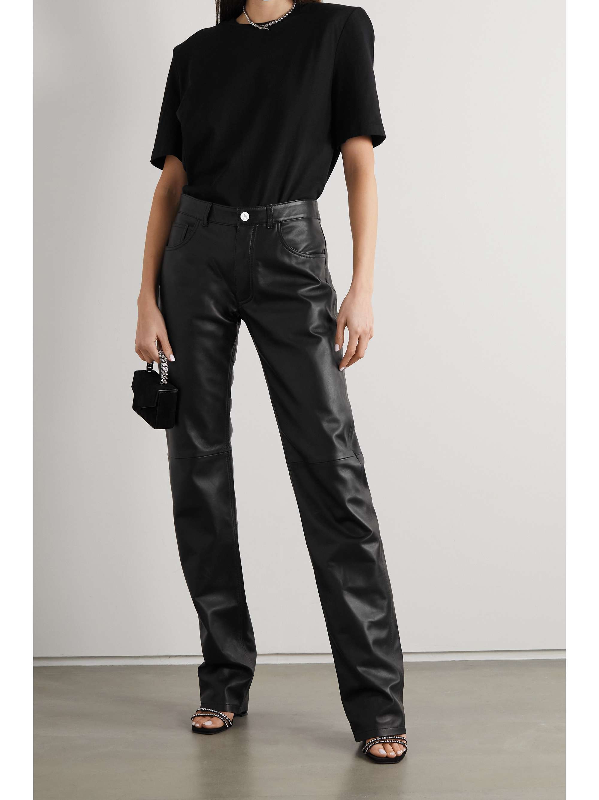 Black Leather straight-leg pants | THE 