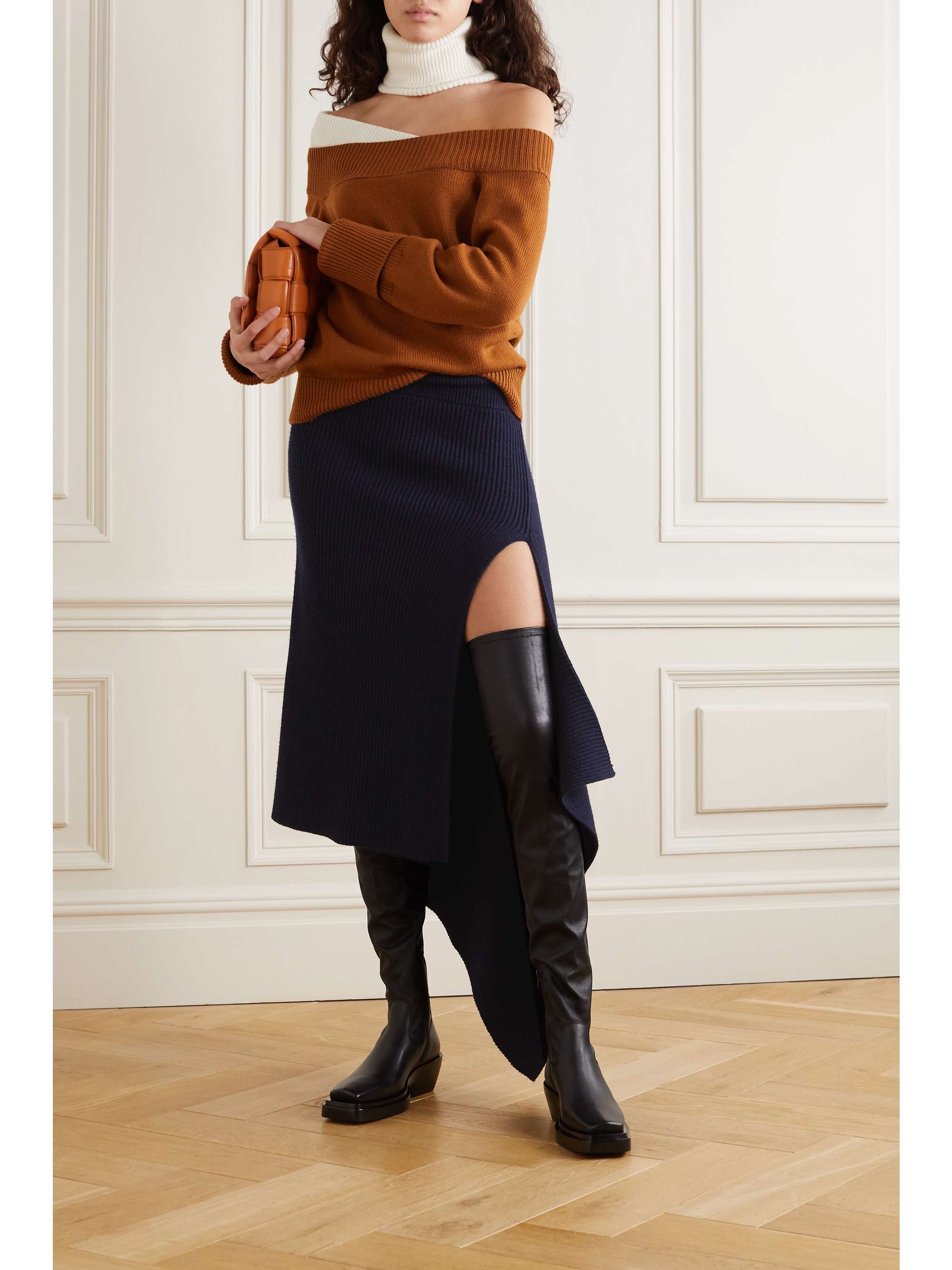 MONSE Asymmetric ribbed merino wool skirt