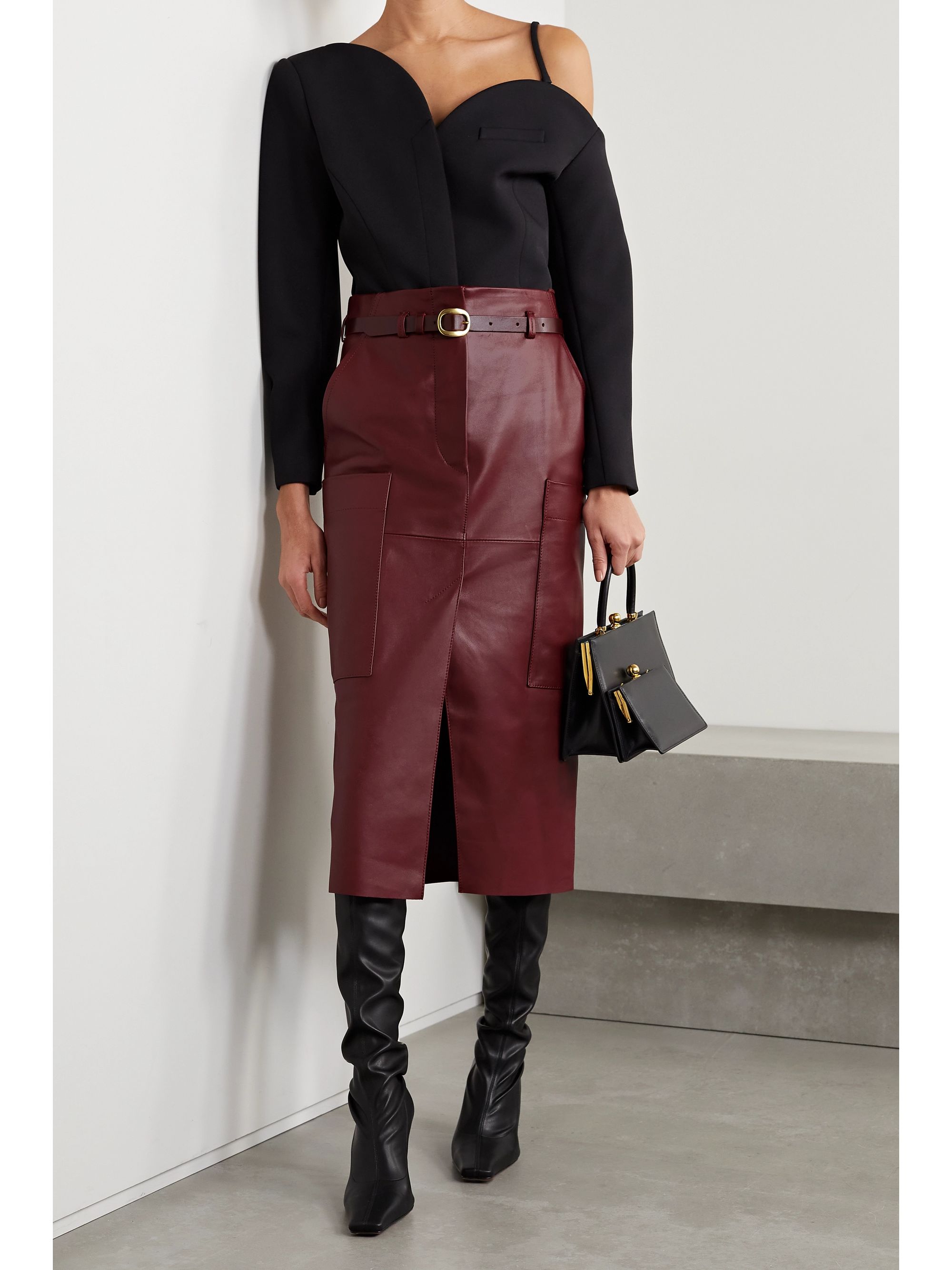 Belted leather midi skirt Clearance