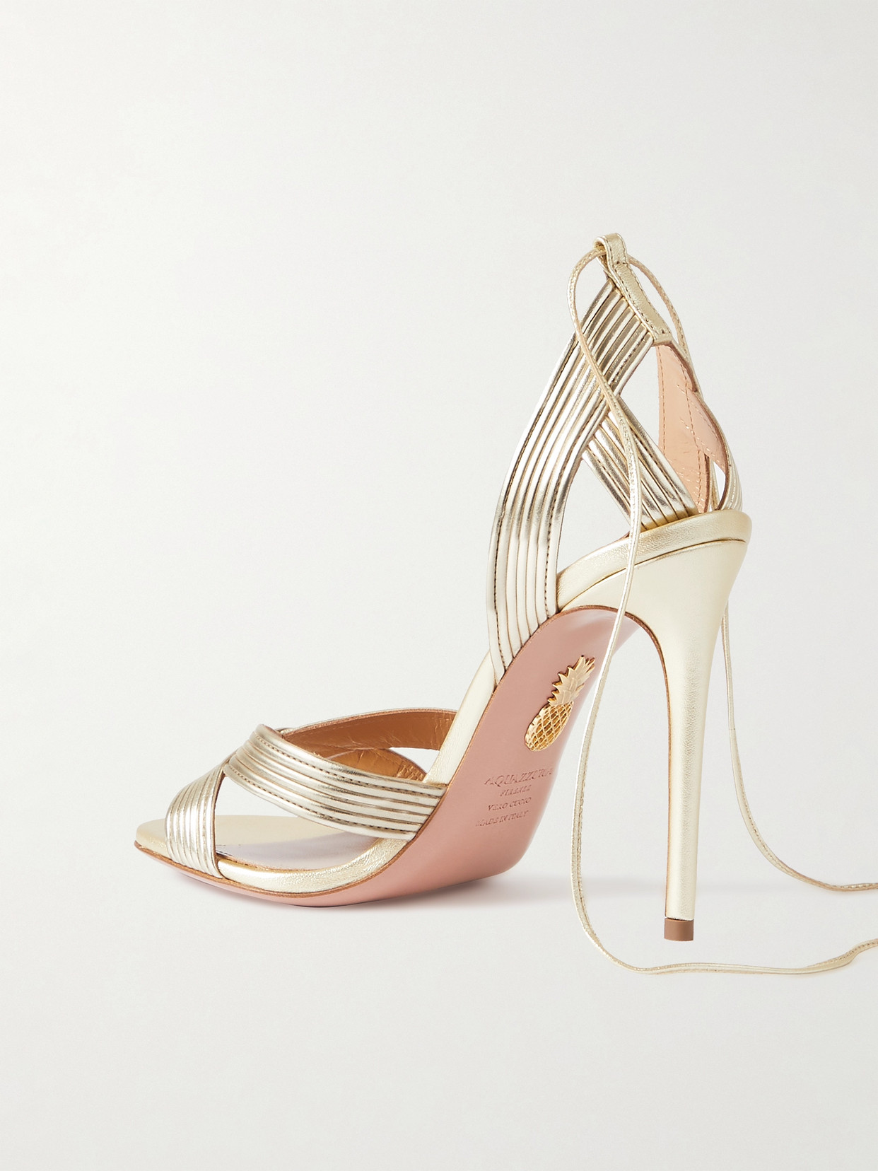 Shop Aquazzura Ari 105 Metallic Leather Sandals In Gold