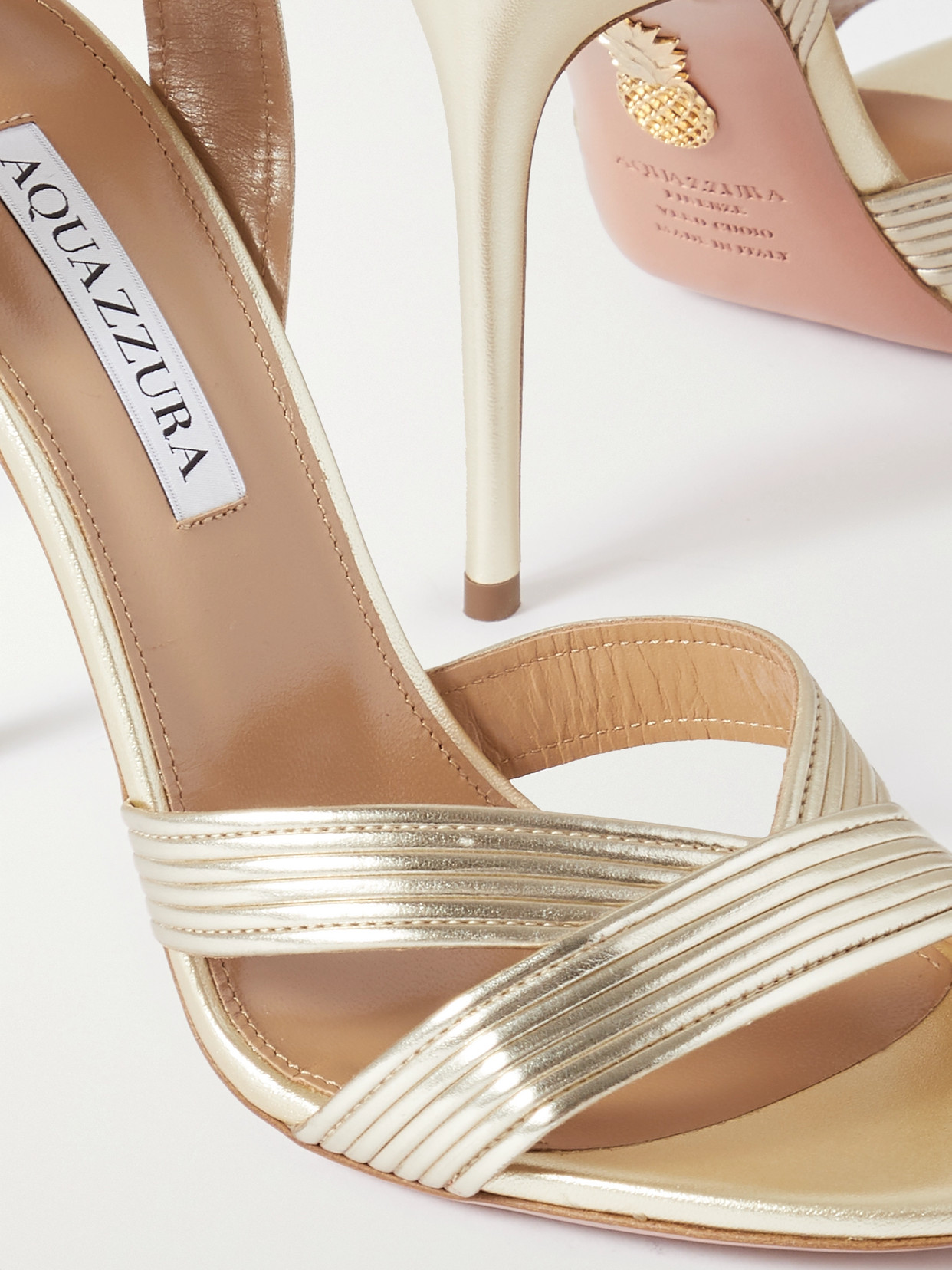 Shop Aquazzura Ari 105 Metallic Leather Sandals In Gold