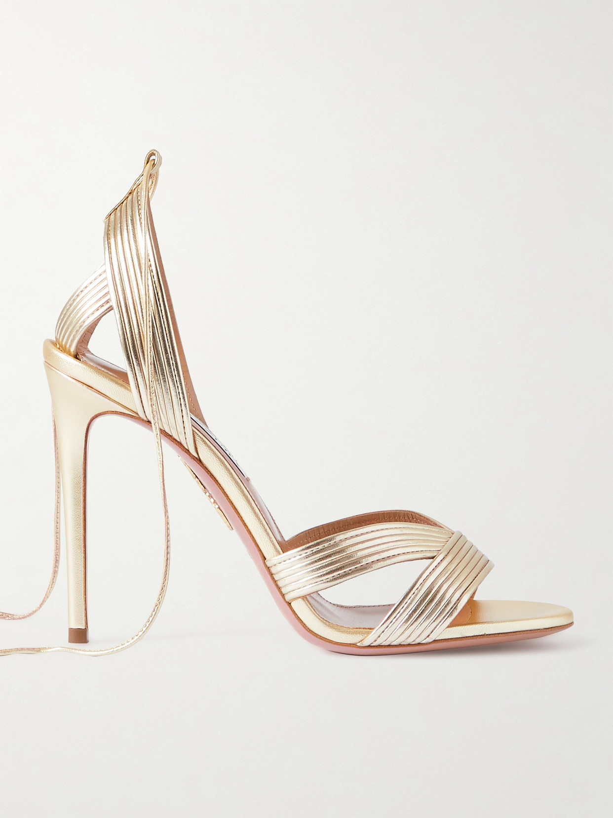 Shop Aquazzura Ari 105 Metallic Leather Sandals In Gold