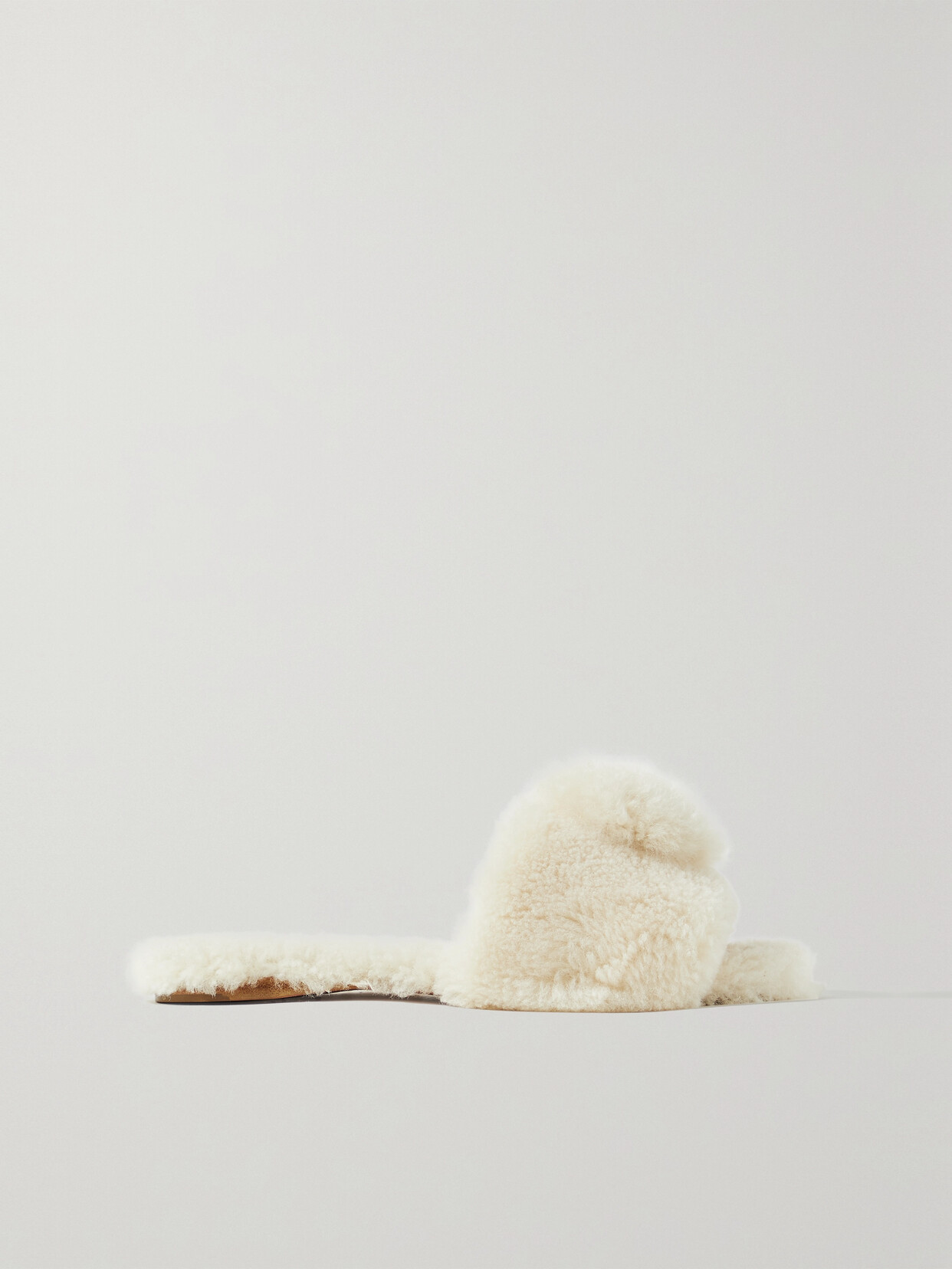 AQUAZZURA FOXY POMPOM-EMBELLISHED SHEARLING SLIDES