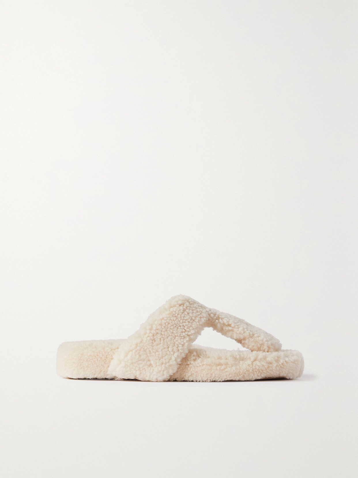 Aquazzura Relax Flat Footbed Shearling Slides In Cream