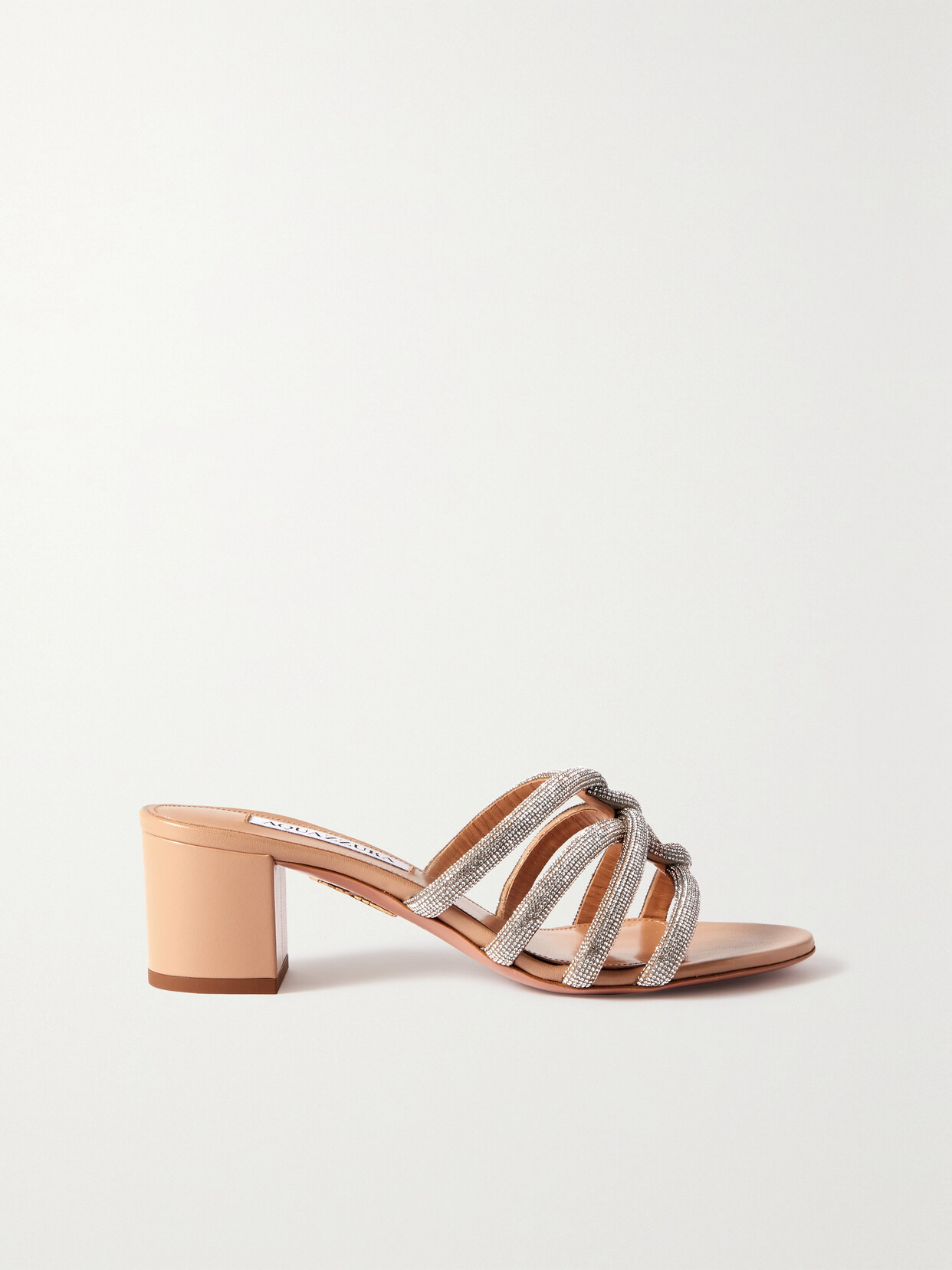 Aquazzura Moondust 50 Crystal-embellished Leather Mules - Neutrals