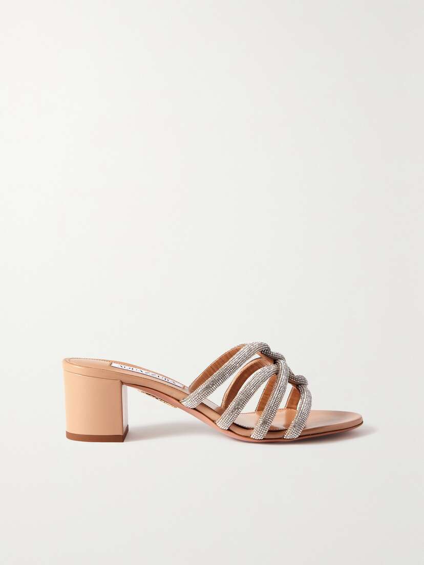 Aquazzura Moondust 50 Crystal-embellished Leather Mules