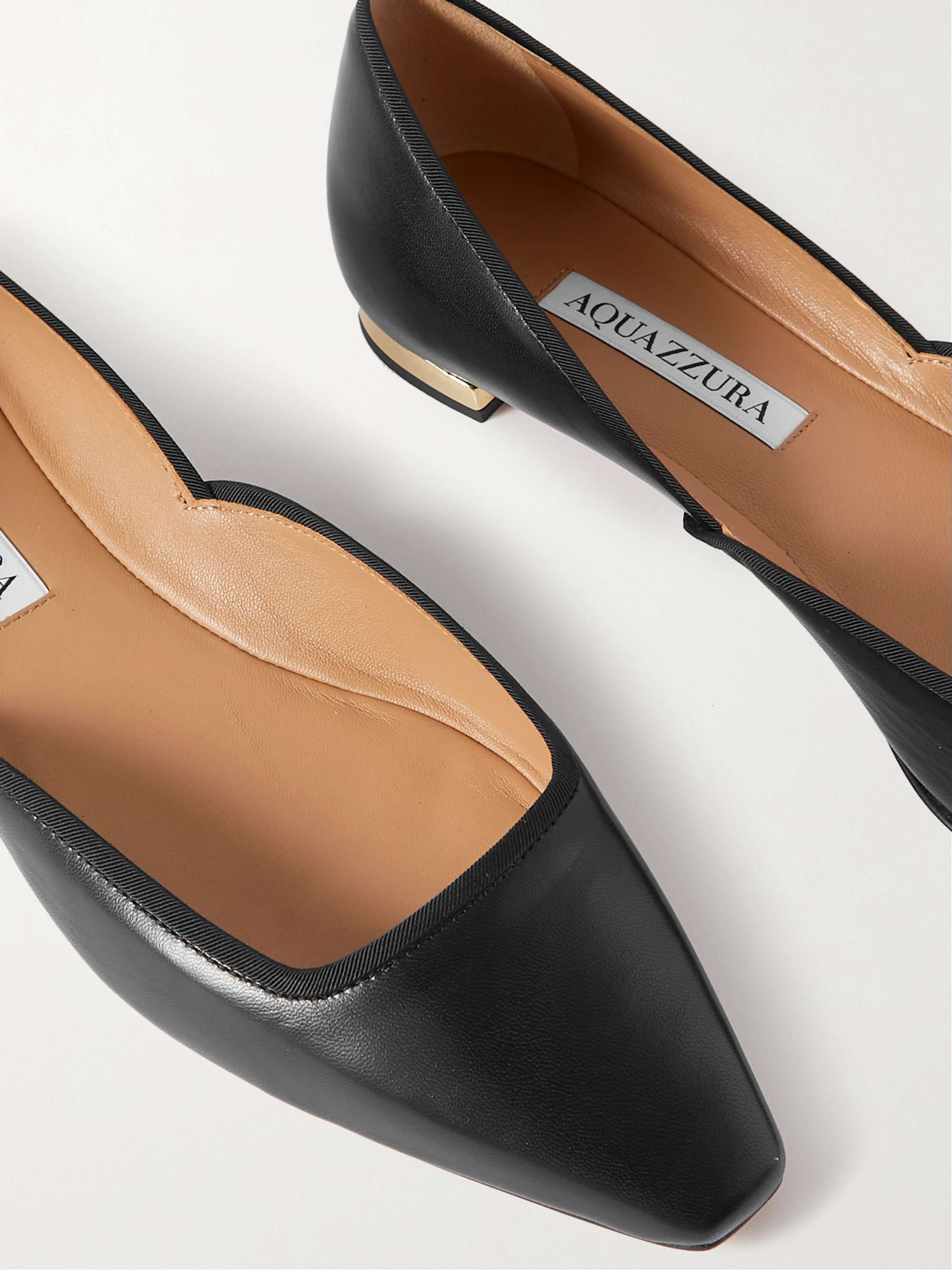 AQUAZZURA Ballerine in pelle con finiture in gros-grain Maia
