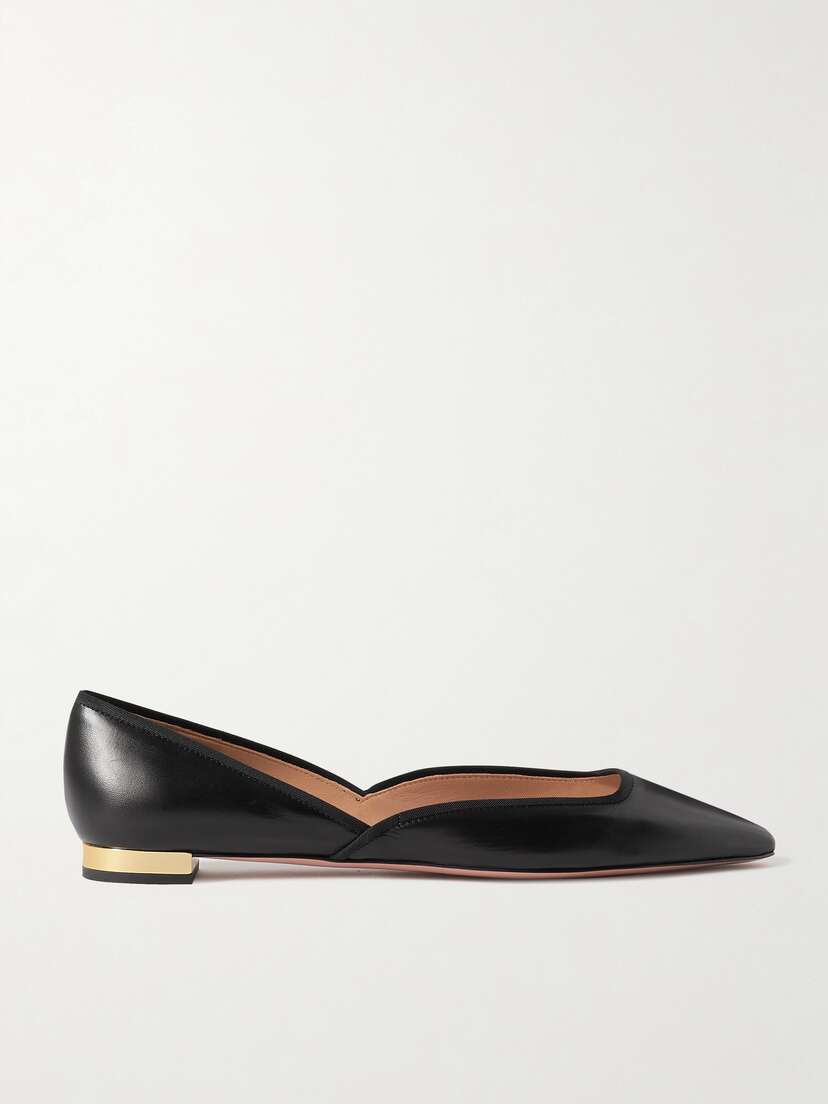 Aquazzura Maia Grosgrain-trimmed Leather Ballet Flats