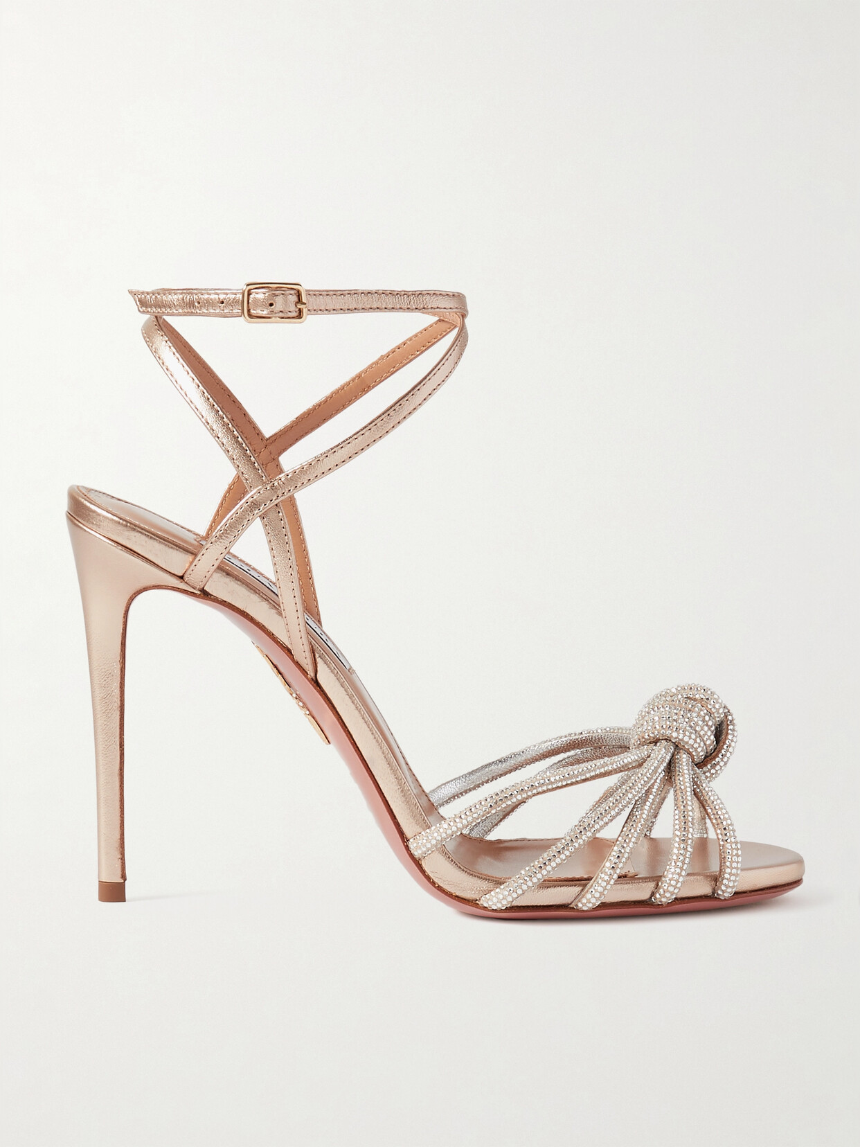 Aquazzura Celeste 105 Crystal-embellished Leather Sandals - Gold