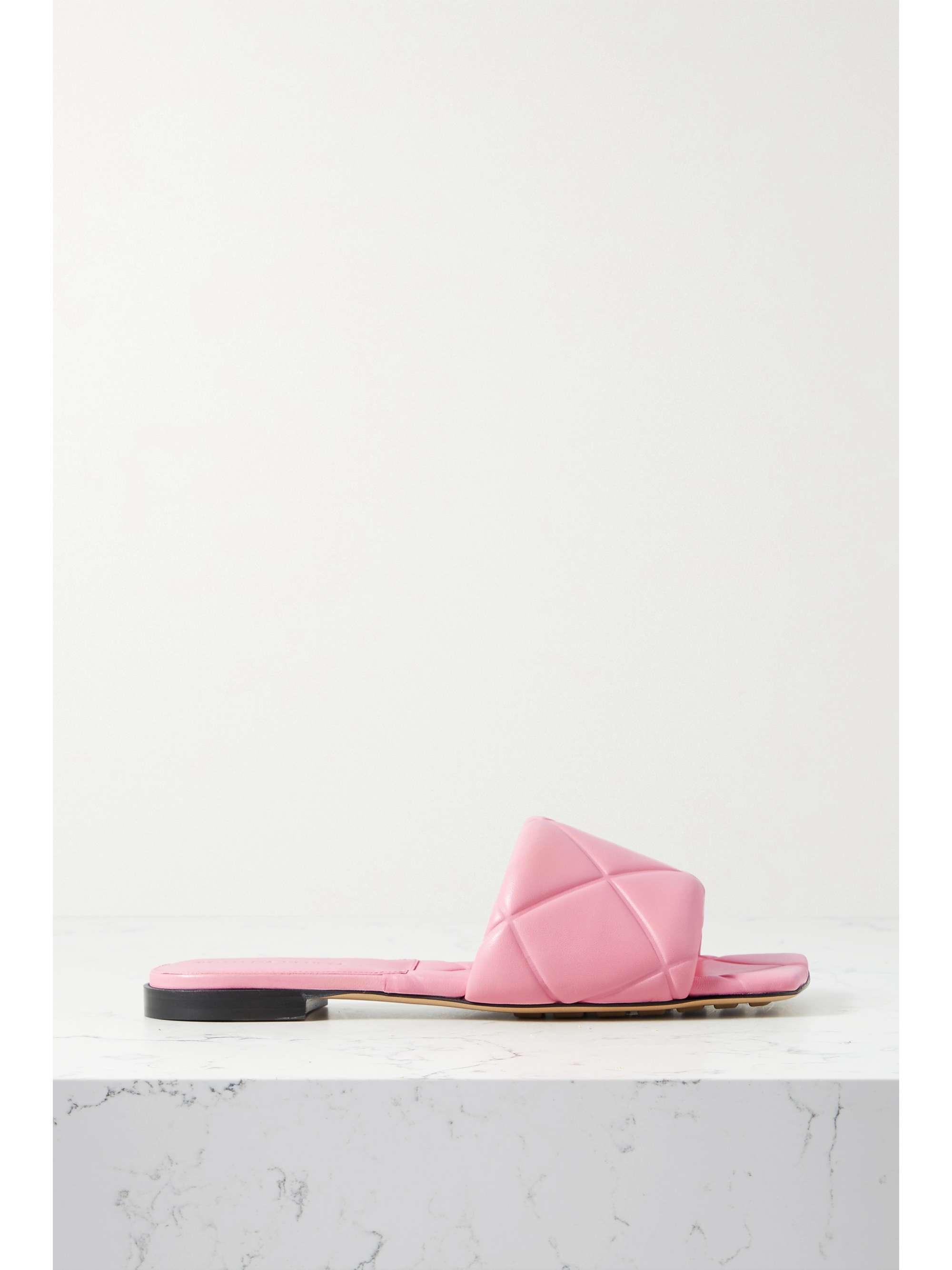 Baby Pink Rubber Lido Debossed Leather Slides Bottega Veneta Net A Porter