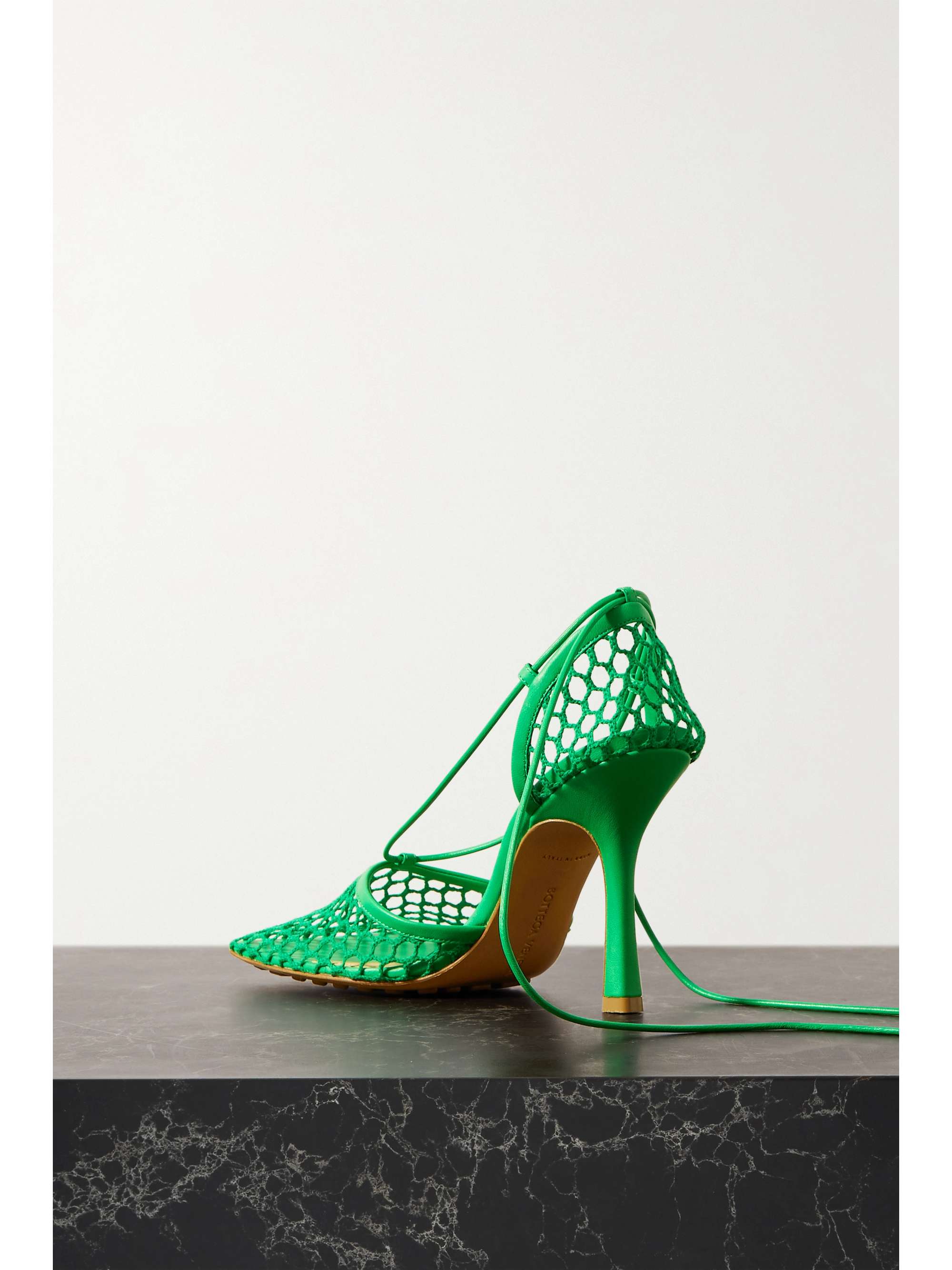 Bright Green Lace Up Leather Trimmed Mesh Pumps Bottega Veneta Net A Porter