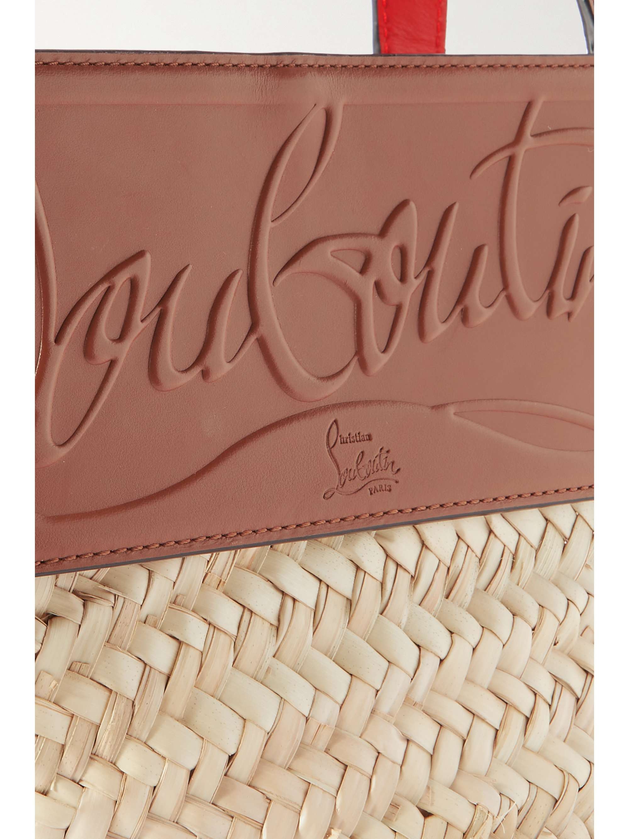 CHRISTIAN LOUBOUTIN Loubishore small woven straw and embossed leather tote