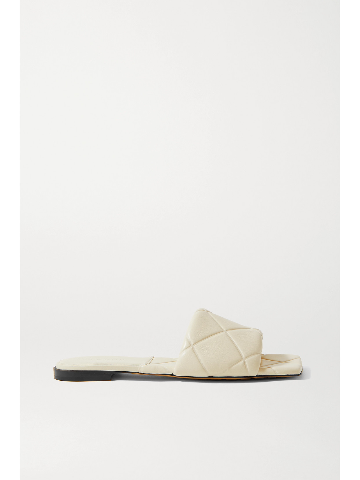Bottega Veneta Rubber Lido Debossed Leather Slides In Off-white