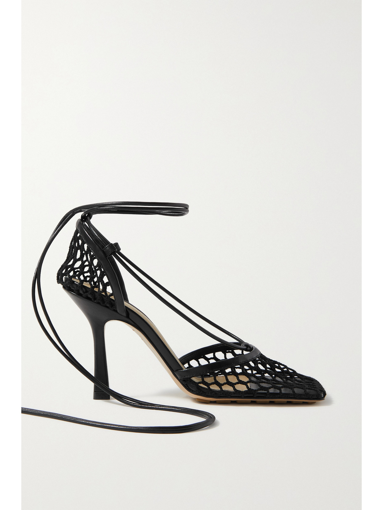 BOTTEGA VENETA LACE-UP LEATHER-TRIMMED MESH PUMPS