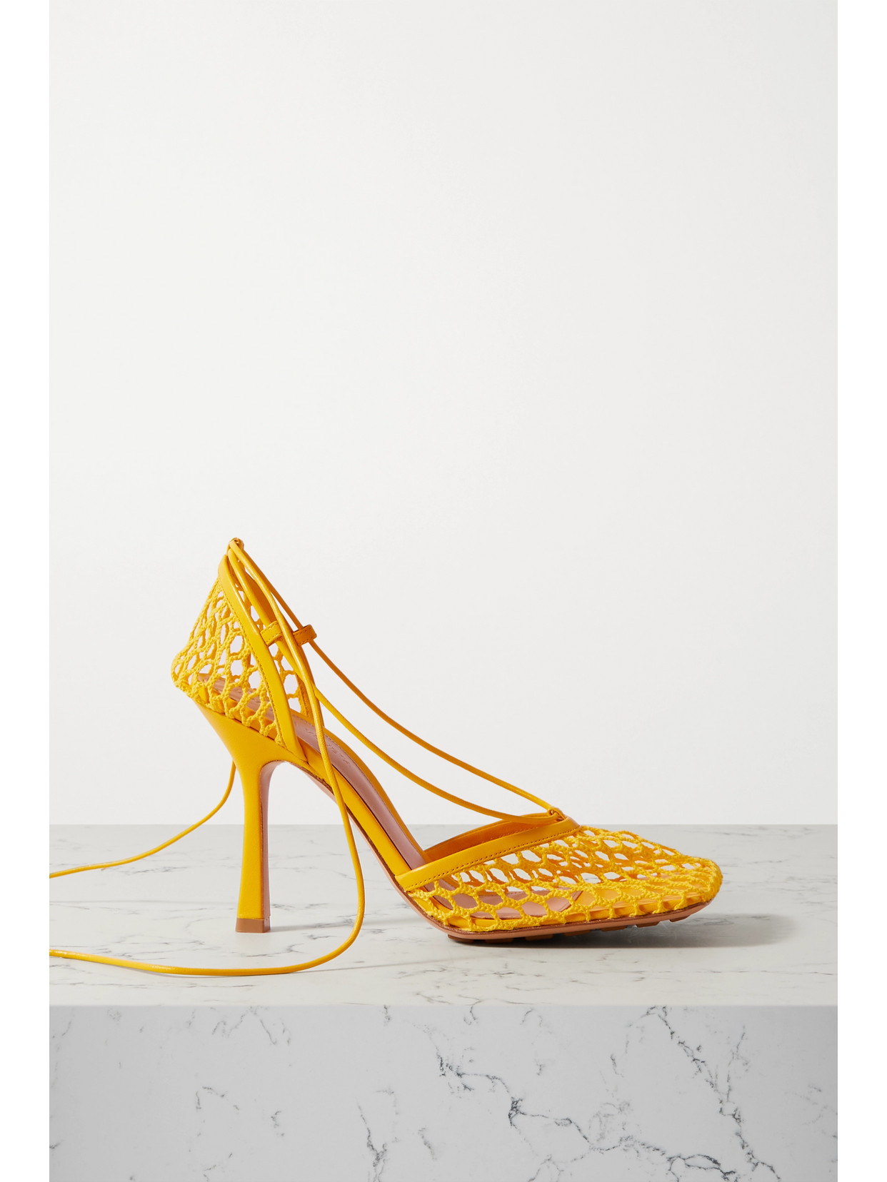 Bottega Laceup Leathertrimmed Mesh Pumps Bright yellow