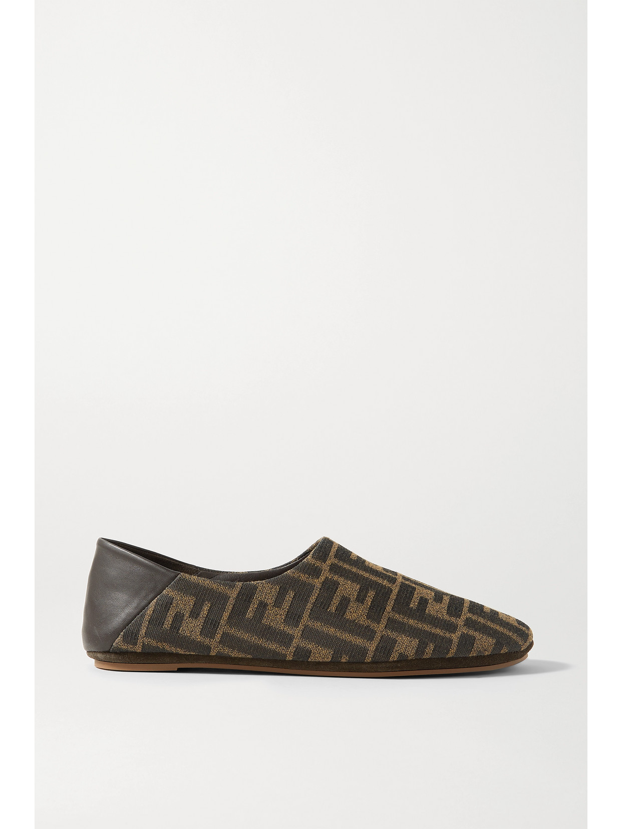 FENDI LEATHER-TRIMMED CANVAS COLLAPSIBLE-HEEL SLIPPERS