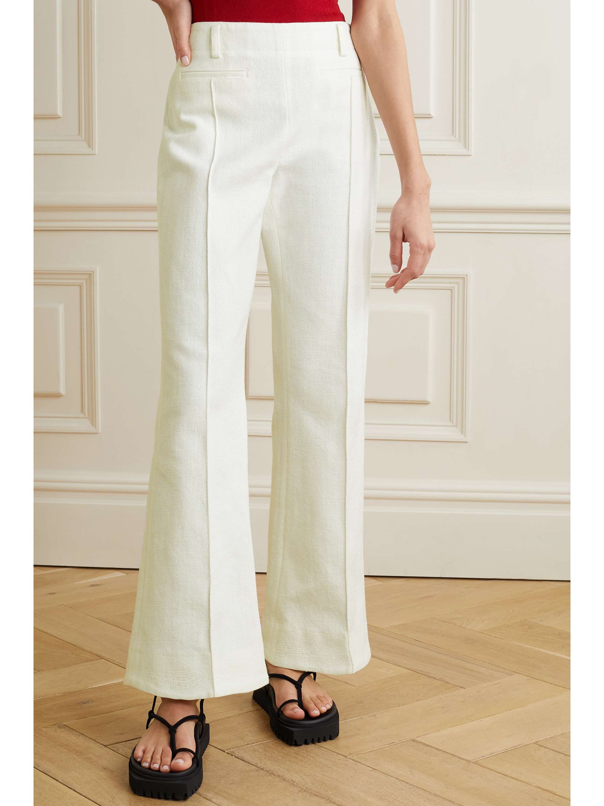 Ivory Cotton-canvas bootcut pants 