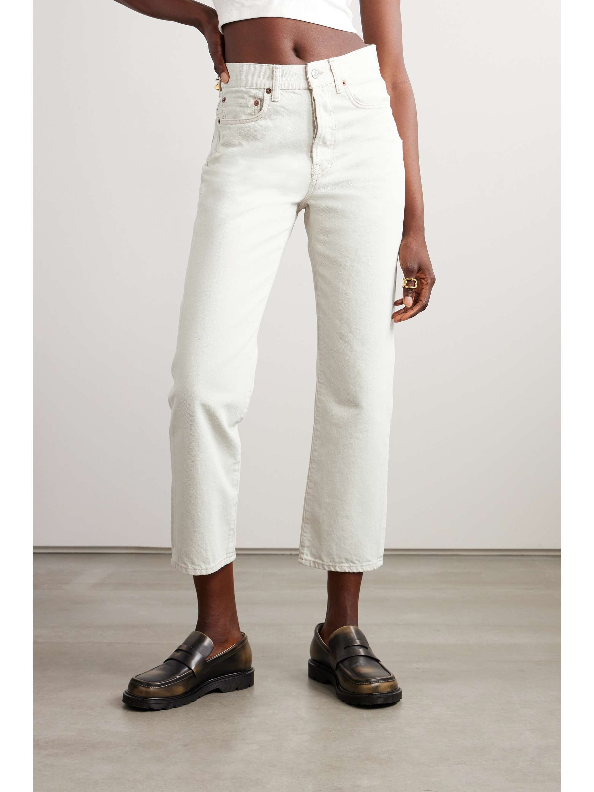 ACNE STUDIOS + NET SUSTAIN cropped distressed organic high-rise straight-leg jeans