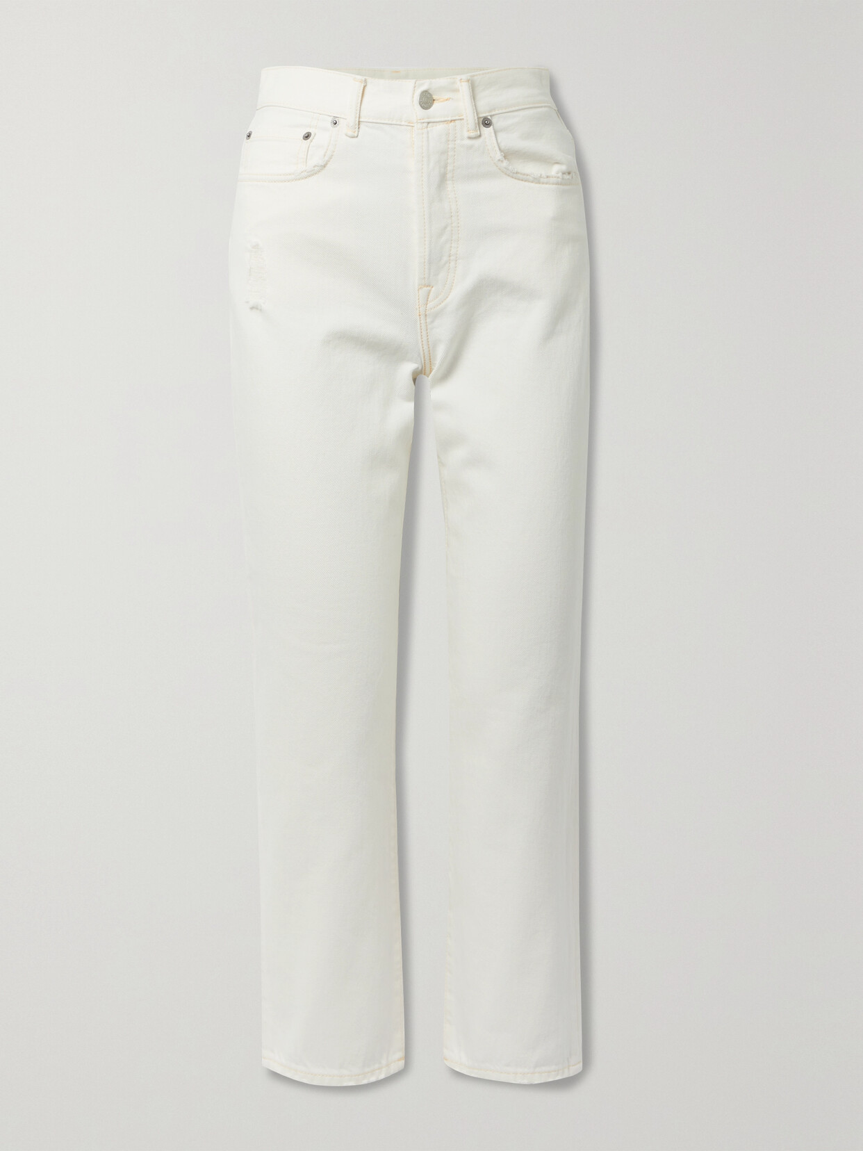 Shop Acne Studios + Net Sustain Cropped Distressed High-rise Straight-leg Organic Jeans In Cream