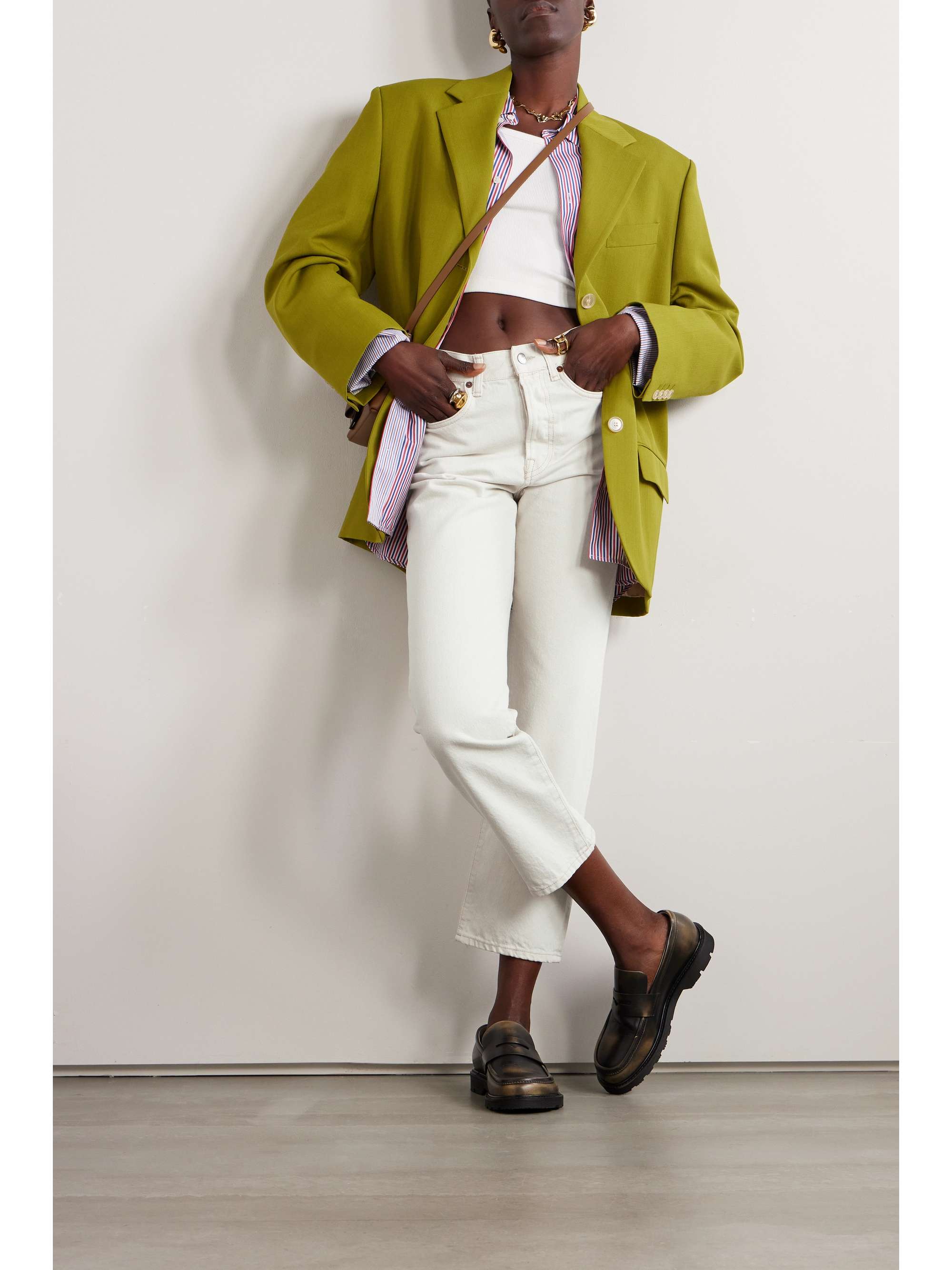 ACNE STUDIOS + NET SUSTAIN cropped distressed organic high-rise straight-leg jeans