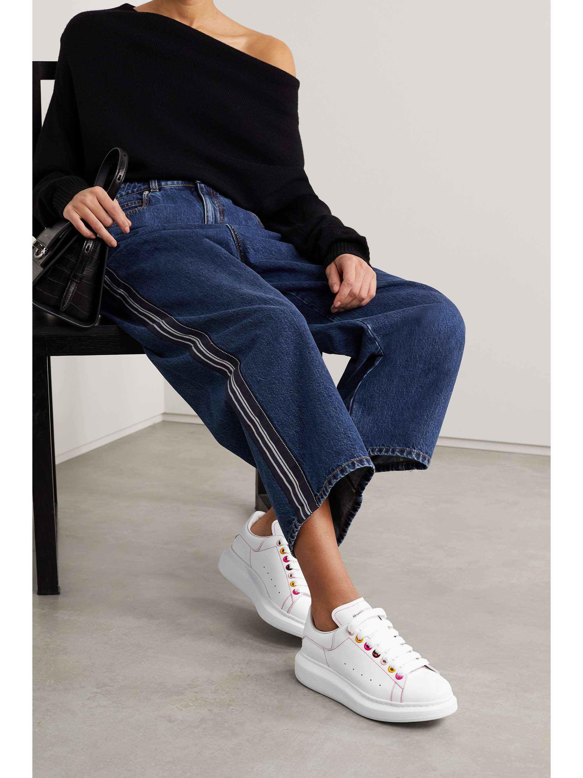 ALEXANDER MCQUEEN Suede-trimmed leather exaggerated-sole sneakers