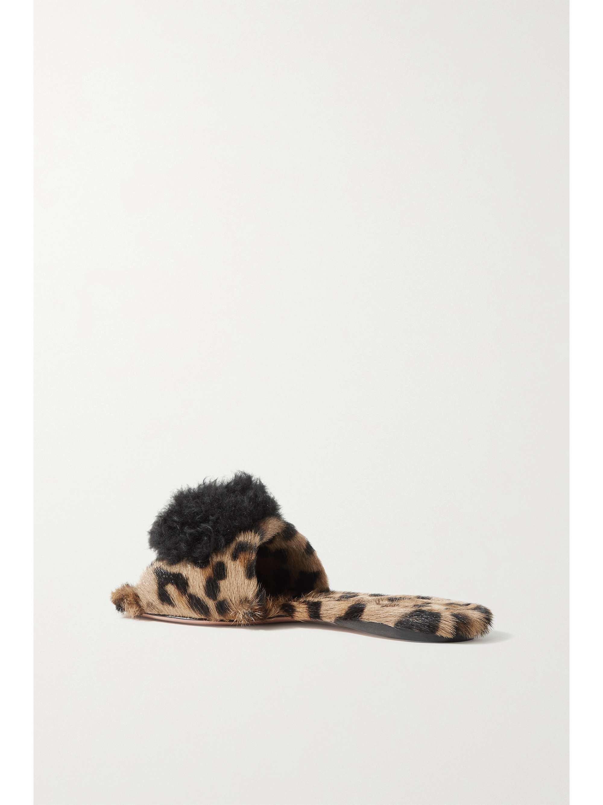 AQUAZZURA Foxy pompom-embellished leopard-print goat hair slides