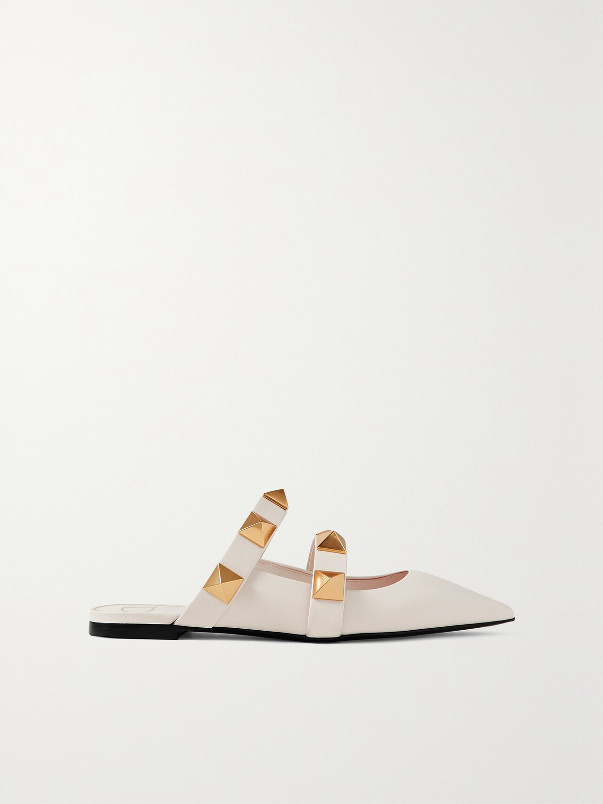 Valentino Garavani - Upstud Leather Point-toe Slippers - Ecru