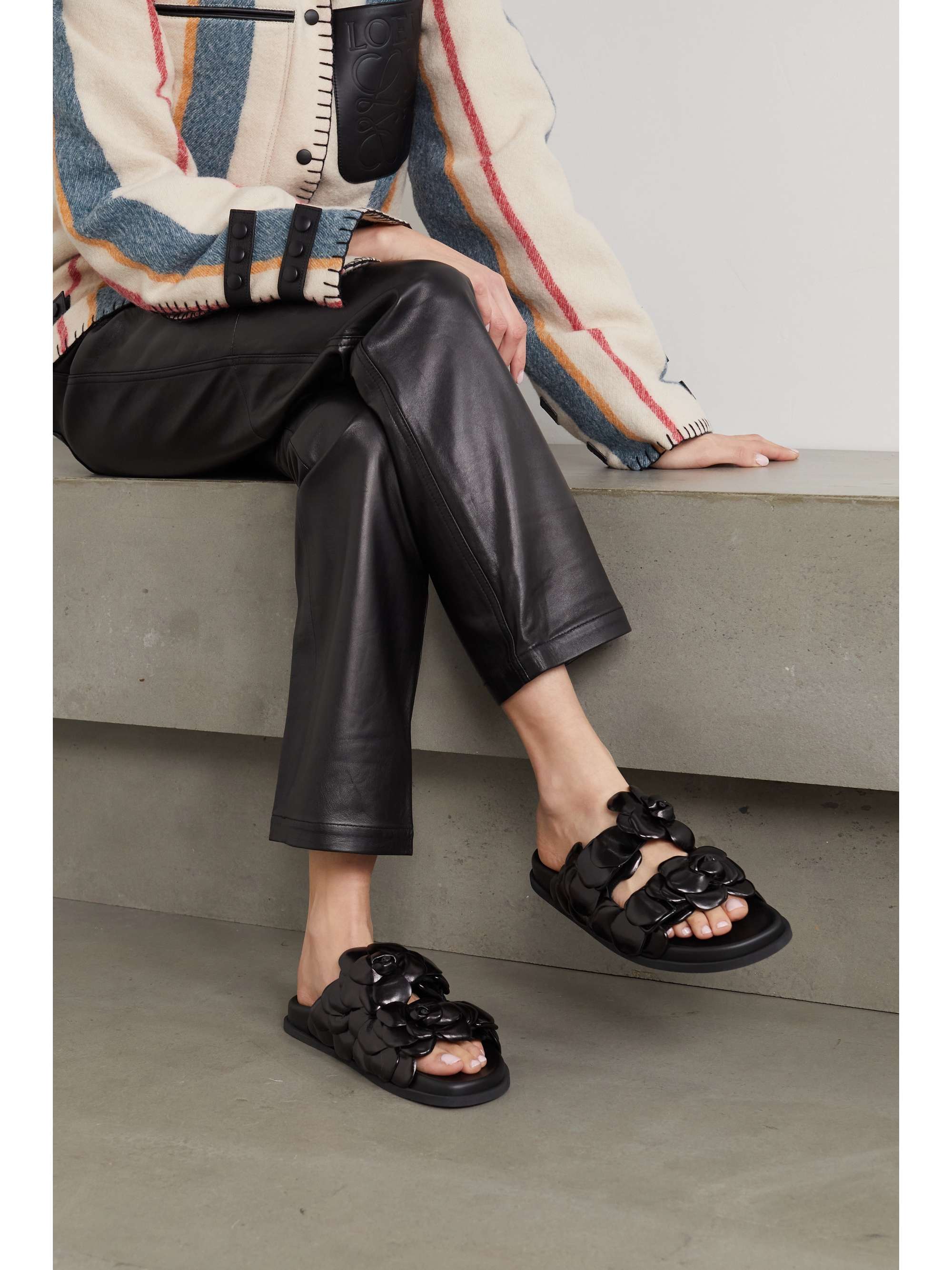 Black Rosa appliquéd leather sandals 