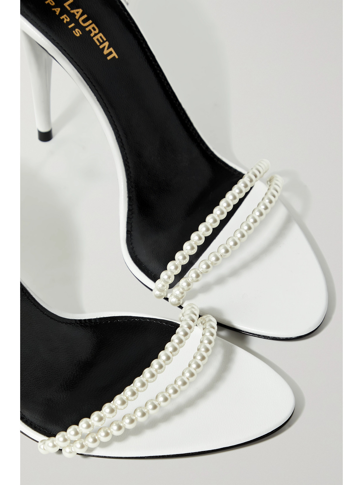 SAINT LAURENT LUNA FAUX PEARL-EMBELLISHED LEATHER SANDALS