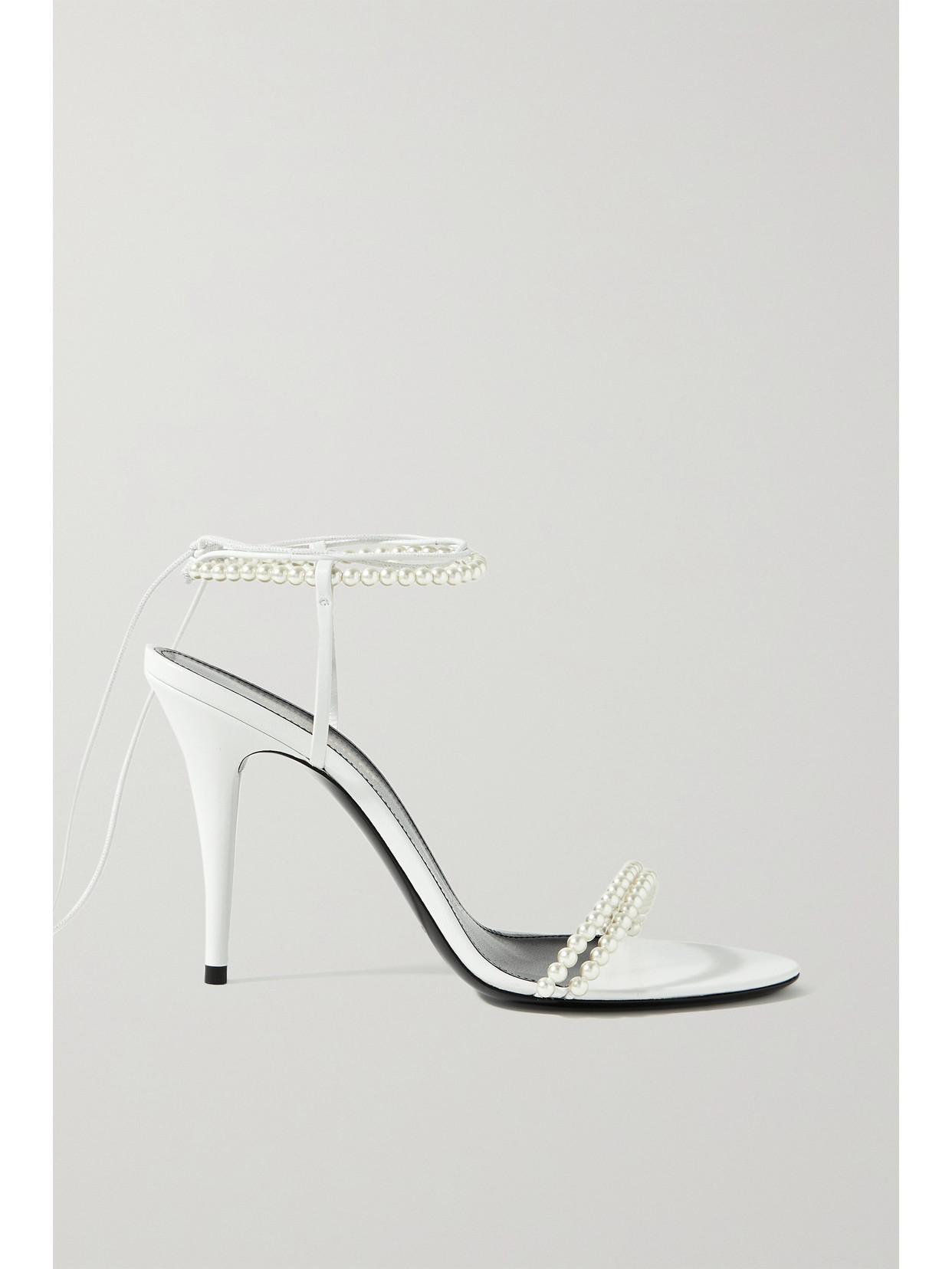 SAINT LAURENT LUNA FAUX PEARL-EMBELLISHED LEATHER SANDALS