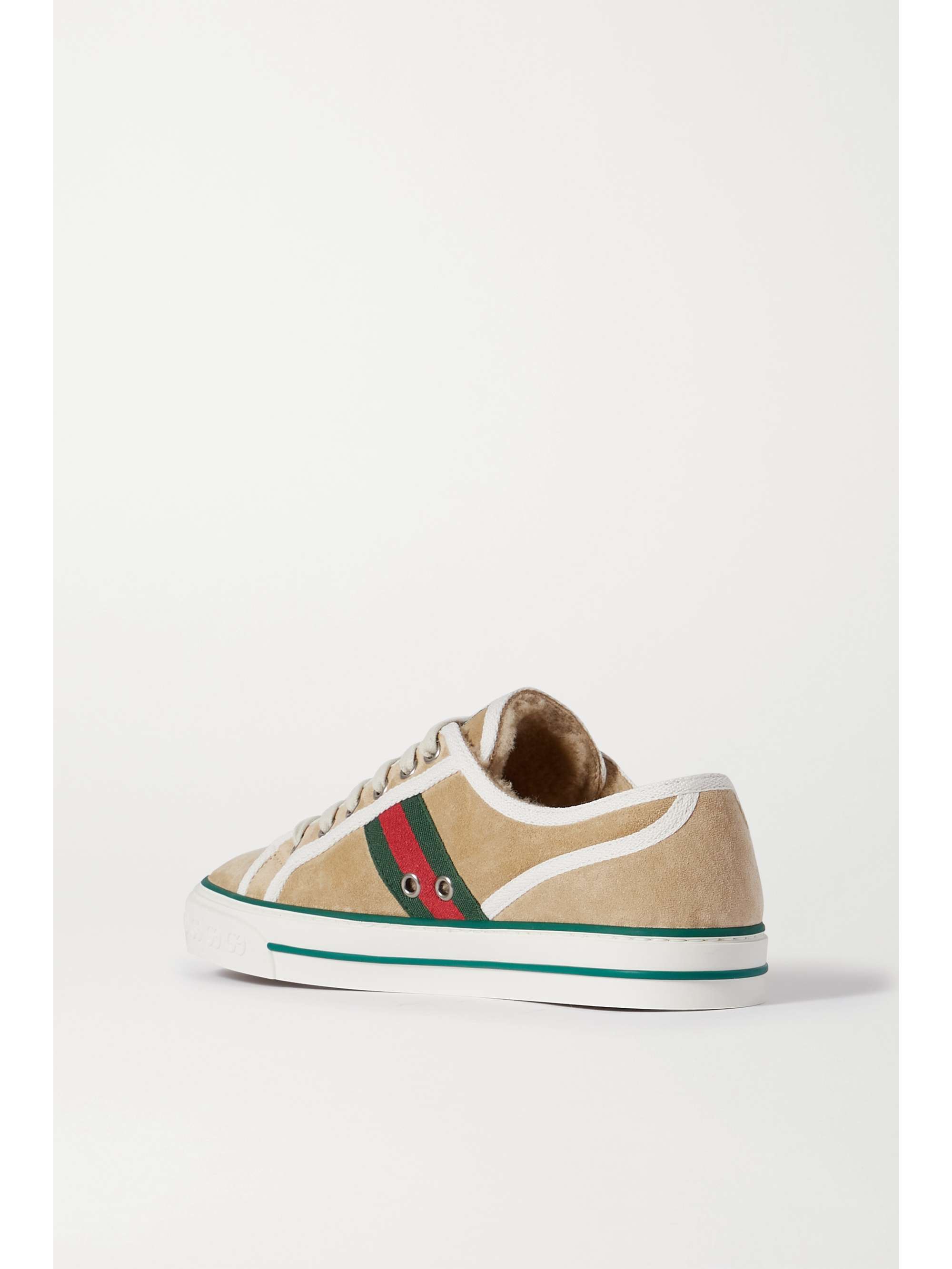 GUCCI Tennis 1977 logo-embroidered shearling-lined suede and canvas sneakers