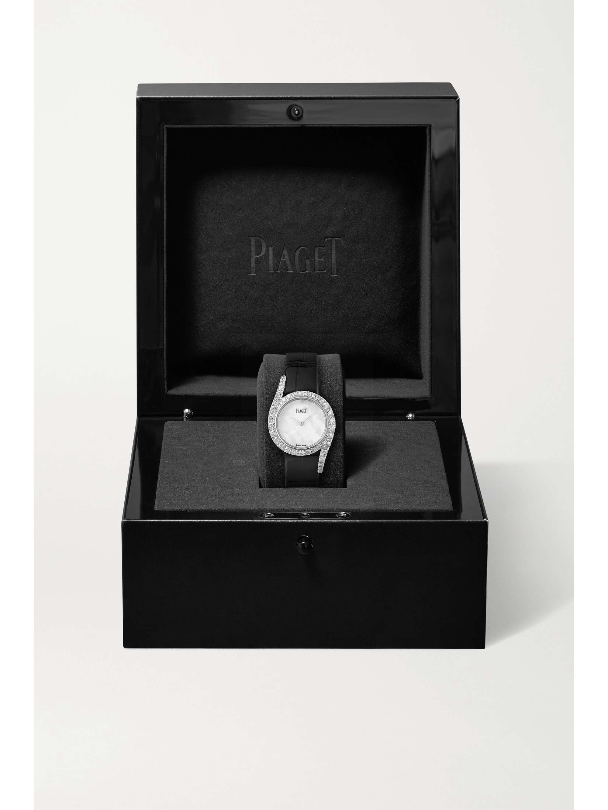 PIAGET Montre en or blanc 18 carats, nacre et diamants à bracelet en alligator Limelight Gala 32 mm