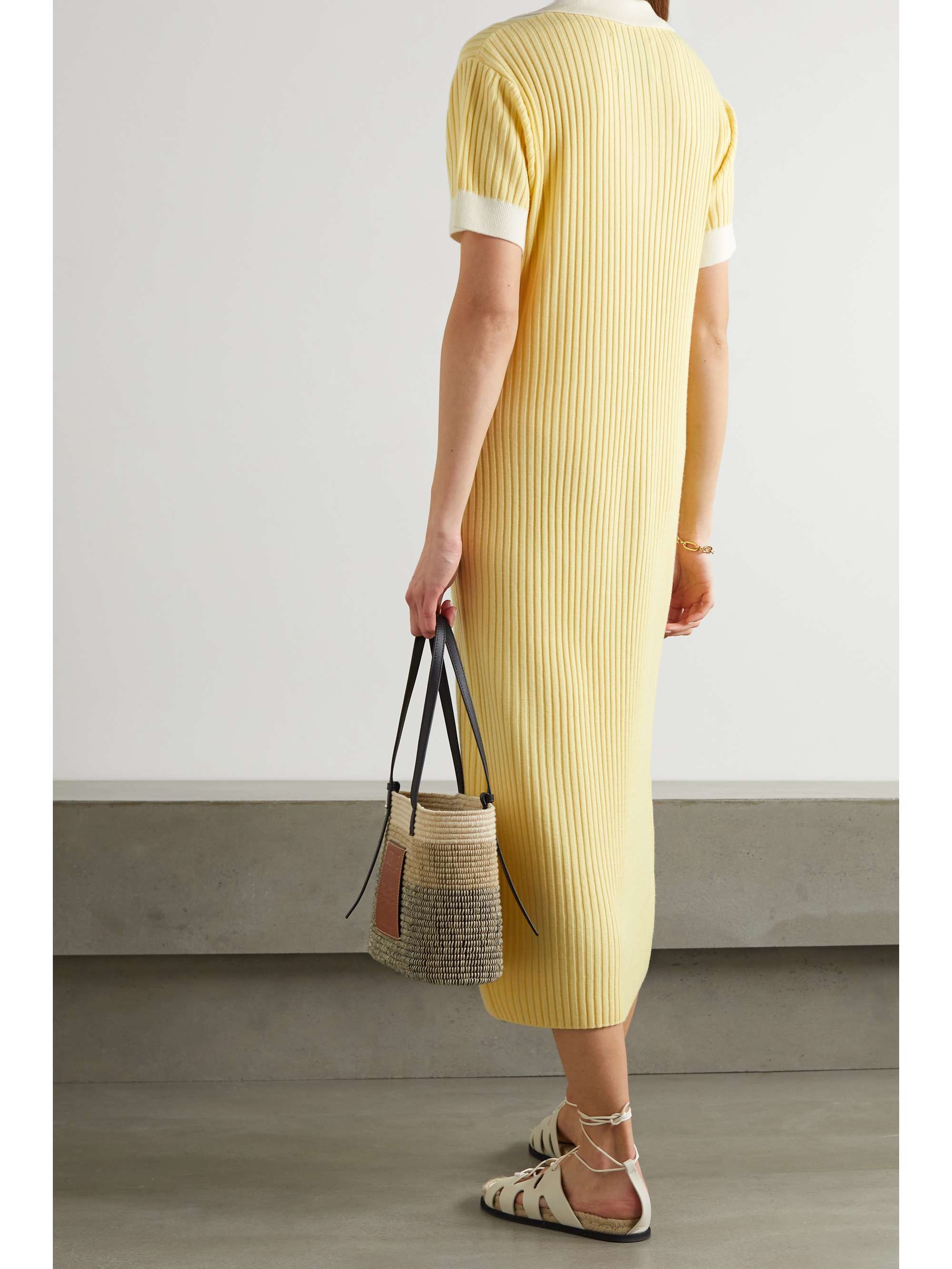 Yellow + NET SUSTAIN two-tone ribbed merino wool midi dress | KING ...