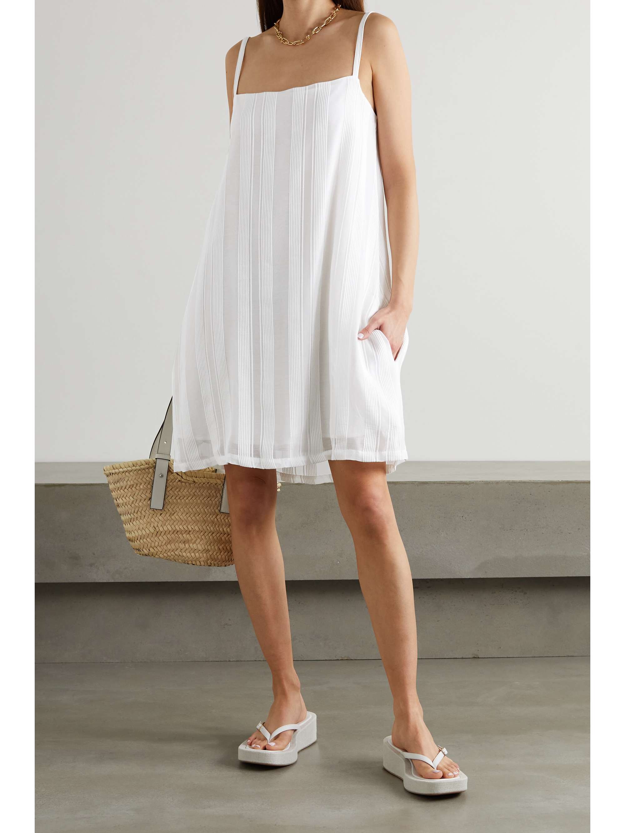 White + NET SUSTAIN striped organic cotton and silk-blend mini dress ...