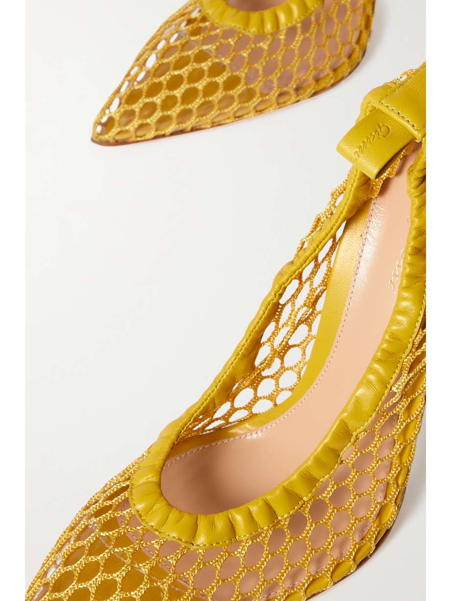 gianvito rossi 70 leather trimmed fishnet mules