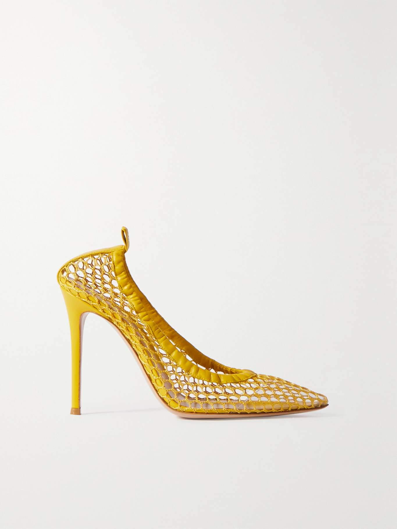 gianvito rossi 70 leather trimmed fishnet mules