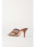 gianvito rossi 70 leather trimmed fishnet mules