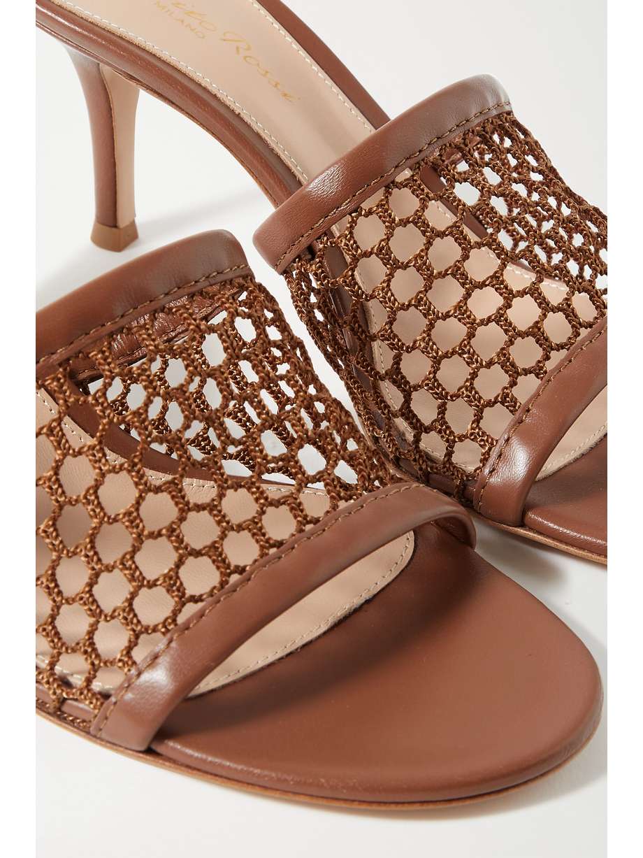 gianvito rossi 70 leather trimmed fishnet mules
